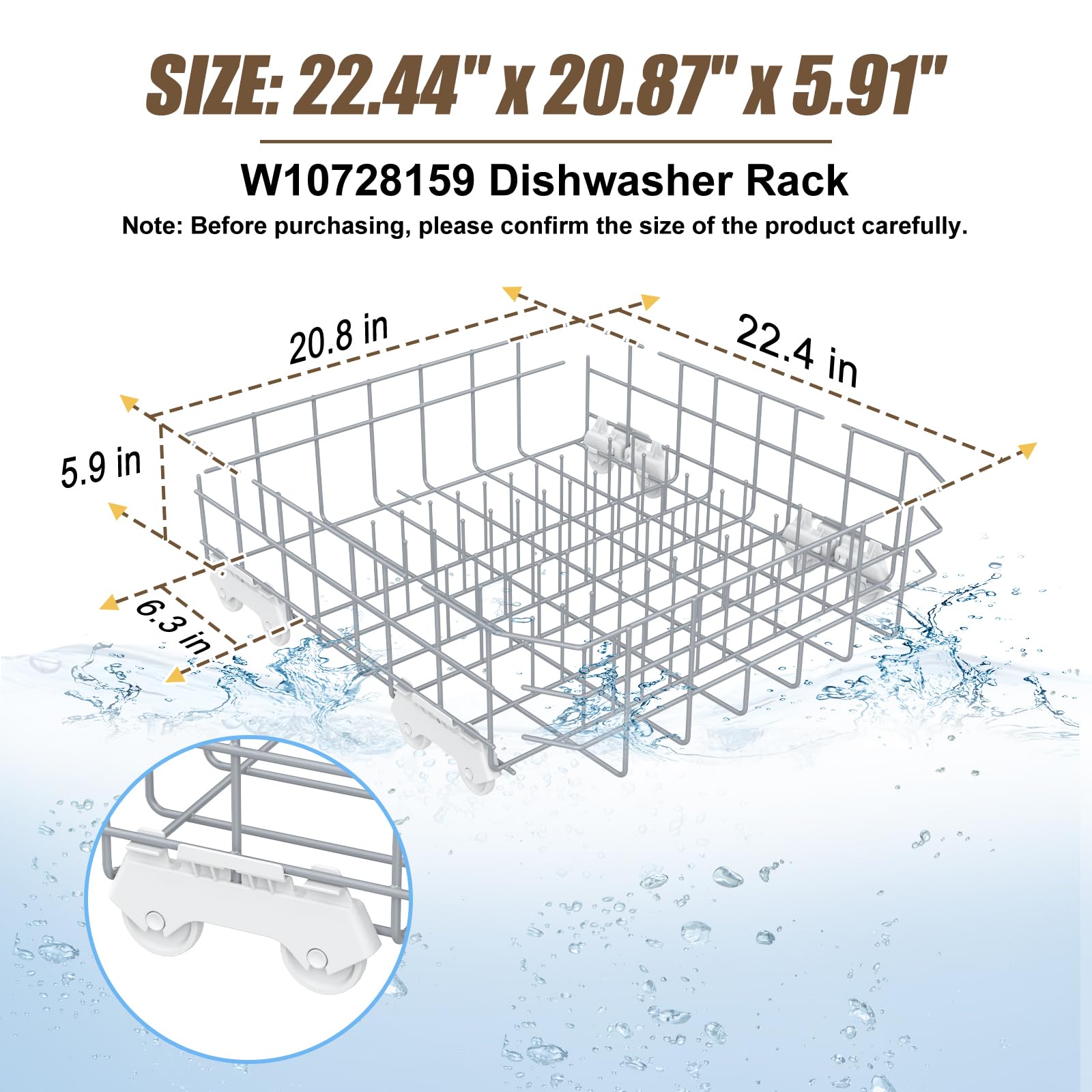 UPGRADED W10728159 W10525646 Dishwasher Lower Rack Replacement Compatible with Whirlpool Dishwasher Rack, Replace W10315890 W10078180 Kitchenaid Kenmore Elite Dishwasher Bottom Rack & WP3376961 wheels - Image 7