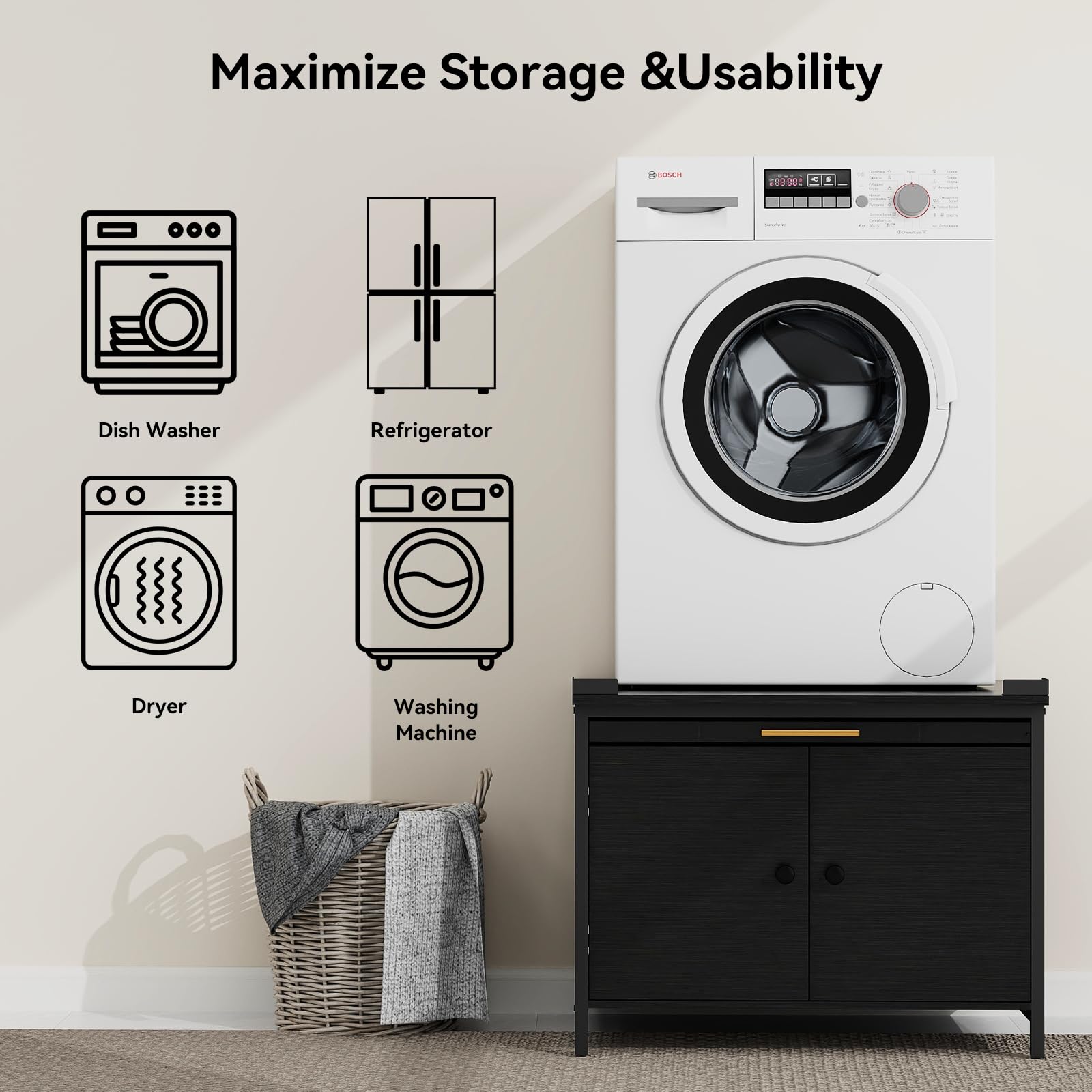 ZealWe 2 Pack 29" Laundry Pedestal for Washer and Dryer,700LBS CAP,Black - Image 5
