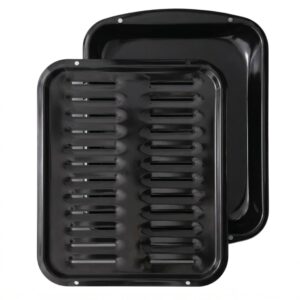 Broiler Pan for Oven Nonstick 16.75” x 13” Porcelain Nonstick Coated - Broiling Pan for Oven Withstands Heat up to 550° F - Heavy Duty Broil Pans and Rack Circulates Heat and Drains Fat (Black)