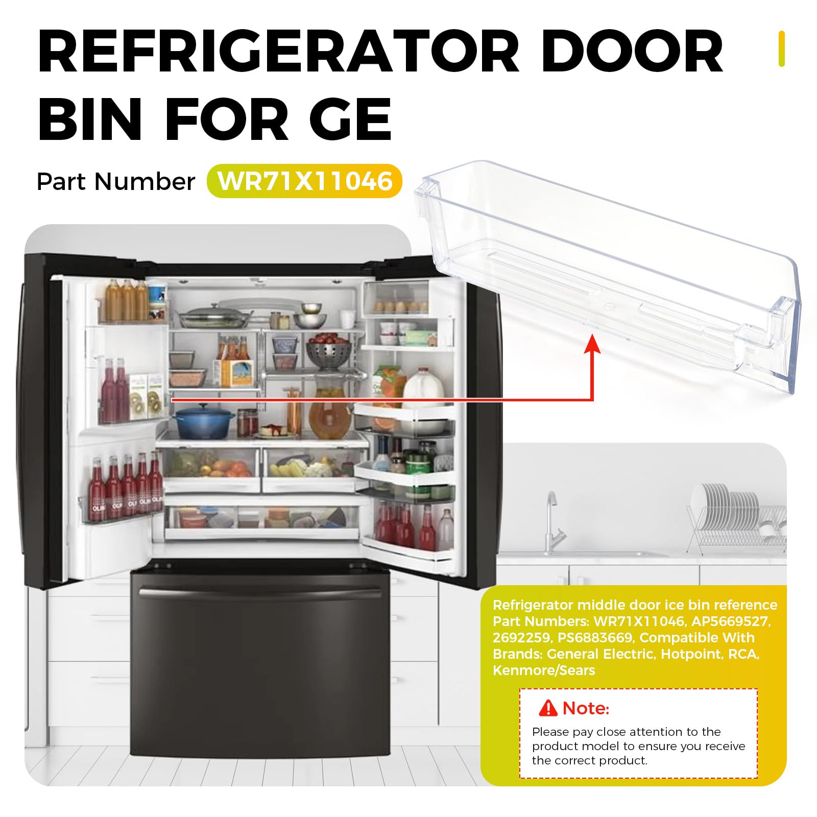 WR71X11046 Refrigerator Door Bin Compatible with GE Refrigerators, Refrigerator Middle Door Ice Bin for Restoring Storage Space and Organization - Image 3