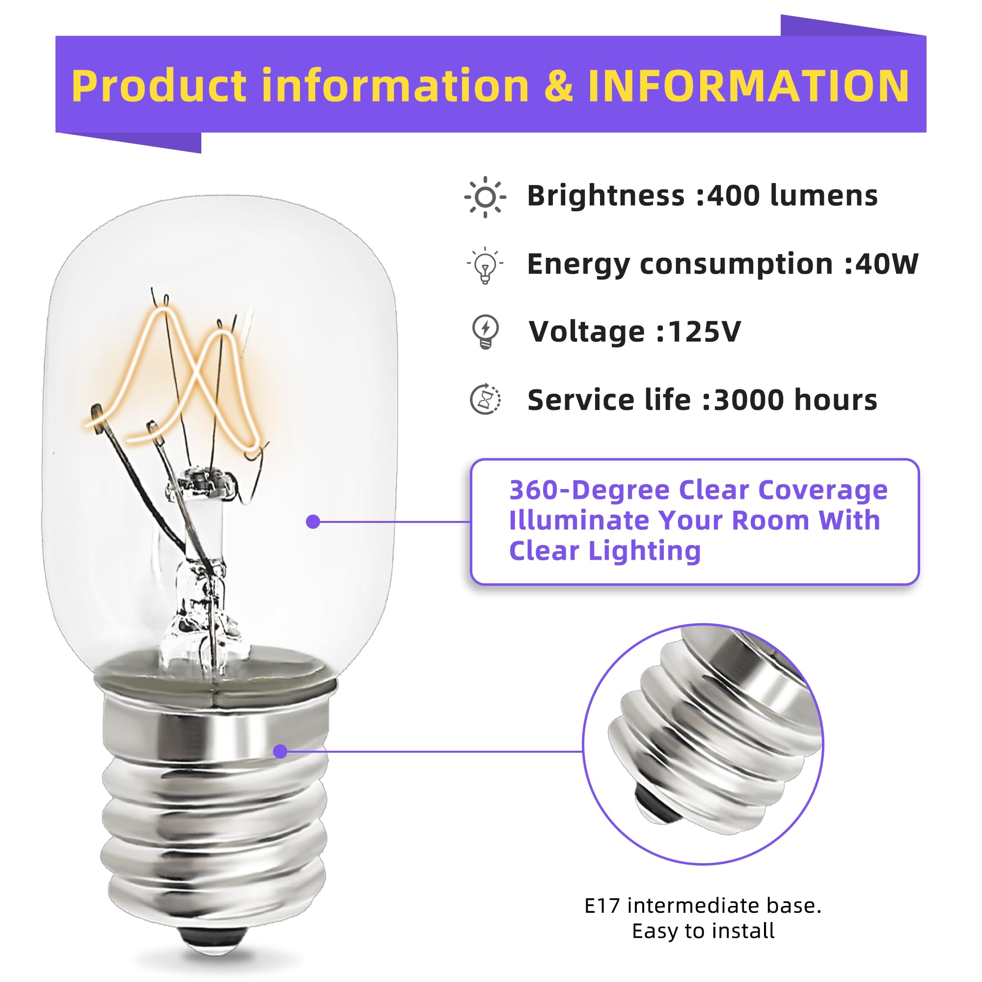 AMI PARTS 8206232A E17 40w 125v Under Hood Microwave Light Bulb