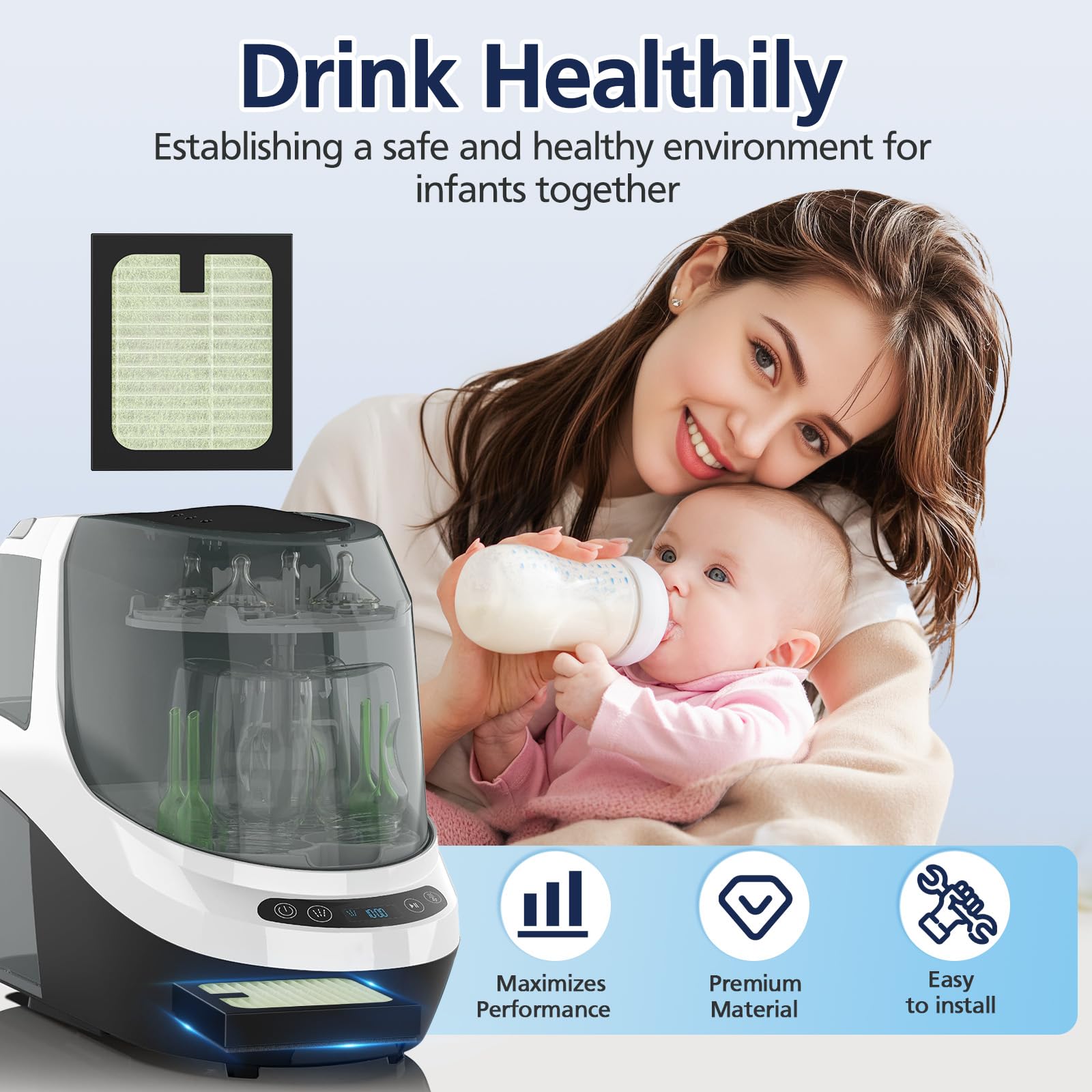 4 Pack HEPA Filter Replacement for Baby Brezza Baby Bottle Washer Pro - Image 6