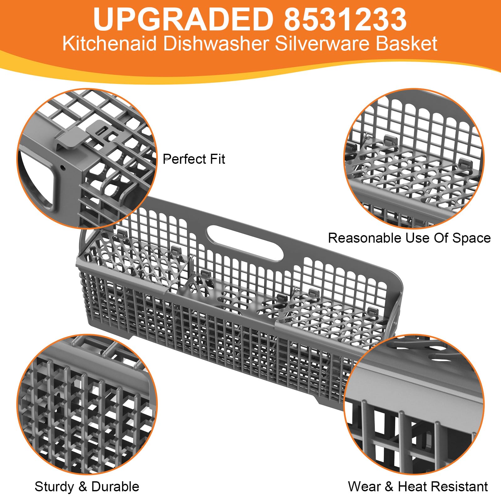 UPGRADED 8531233 WP8531233 Dishwasher Silverware Basket For Whirlpool Kenmore Kitchenaid Dishwasher Silverware Basket Replacement Kitchen Aid Dishwasher Utensil Basket Universal Holder Dishwasher Rack - Image 8