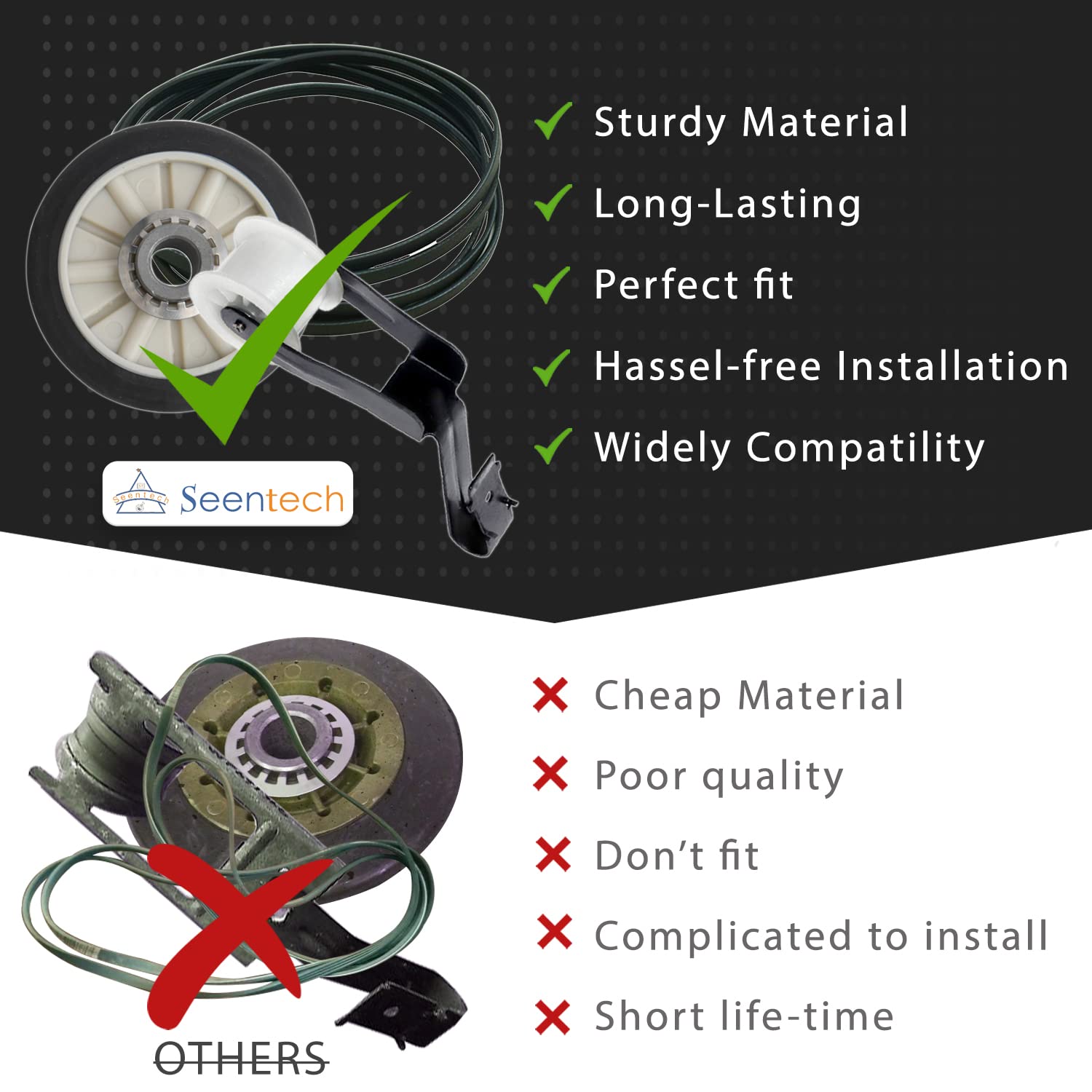 Seentech 4392065 Dryer Repair Kit with 341241 Dryer Belt 691366 Idler Pulley 349241T Drum Roller for Whirlpool Kenmore Maytag Dryers - Fits WED4815EW1 NED4655EW1 Replaces WP691366 AP3131942 AP3098345 - Image 7
