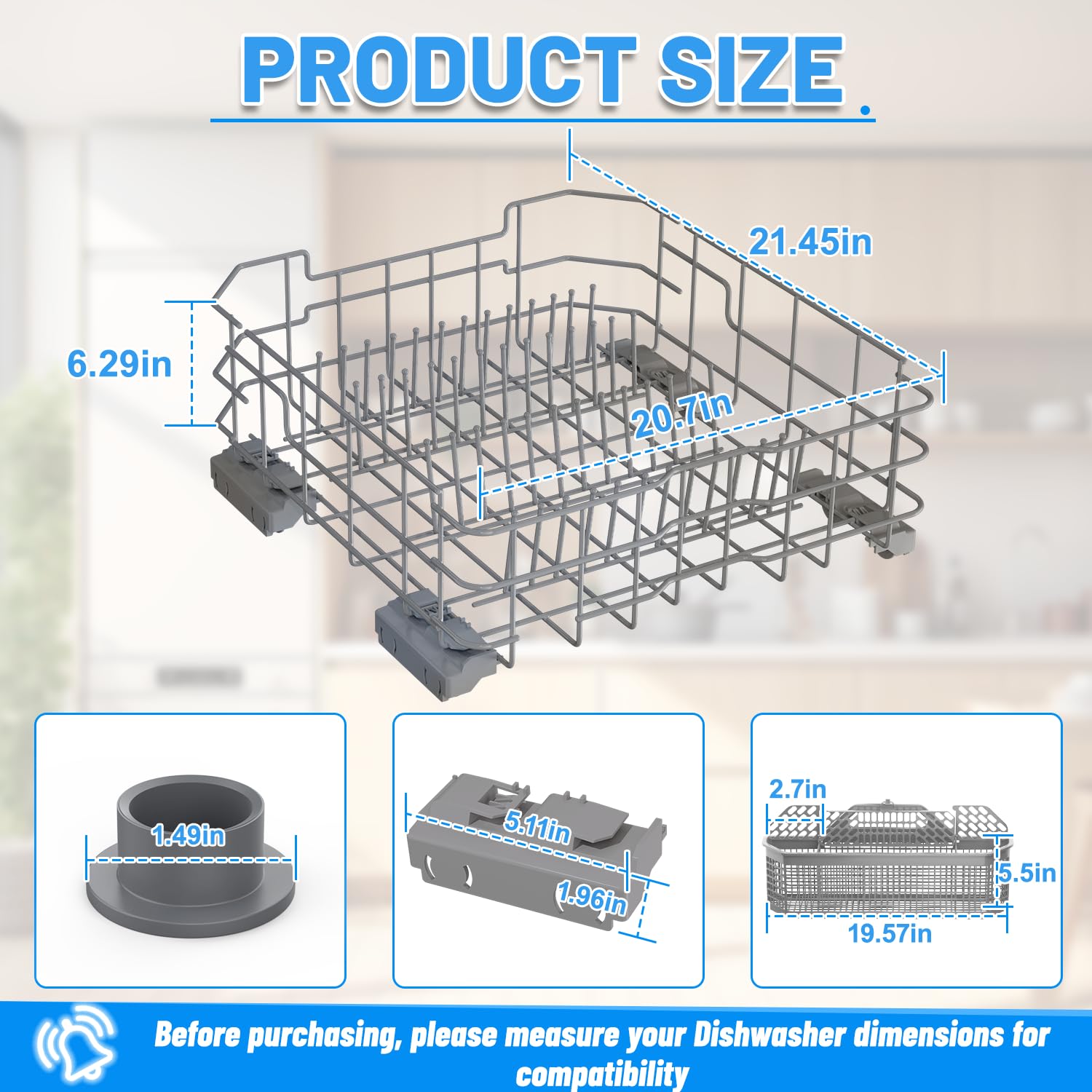 WD28X26099 Dishwasher Lower Rack Replacement for GE Dishwasher Bottom Rack WD28X26099 Bottom Dishrack for GE Dishwasher Parts Rack GDF510PSM0SS GDT535PSM0SS With Silverware Basket And Roller Kit - Image 8