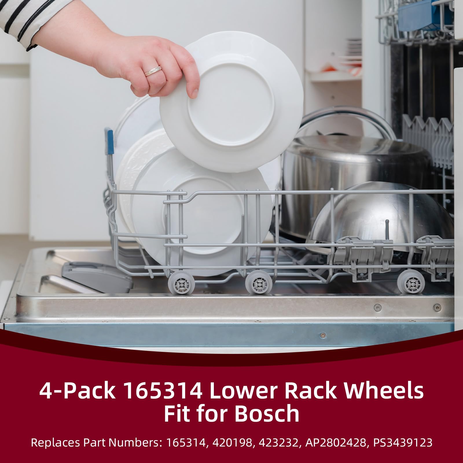 Dishwasher Lower Rack Wheel, 4 Pack 165314 Dishwasher Wheels, Dish Rack Wheels Fit for Bosch Kenmore Dishwasher, Replace Part Number 420198 AP2802428 PS3439123 - Image 4