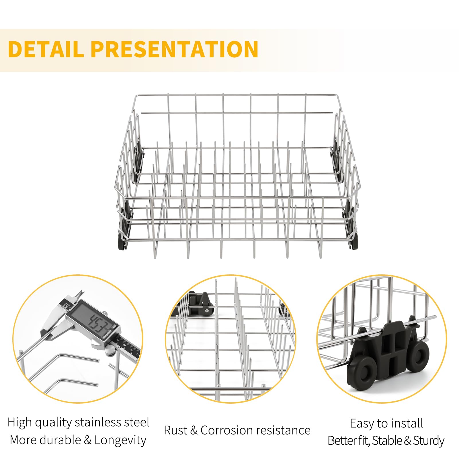 Stainless Steel W10728159 Dishwasher Lower Rack Replacement for KitchenAid Maytag Dishwasher Parts with Wheels W10525646 KDFE104DSS2 Lower Dishrack 22" x 20.7" Whirlpool Dishwasher Bottom Rack Drawer - Image 3