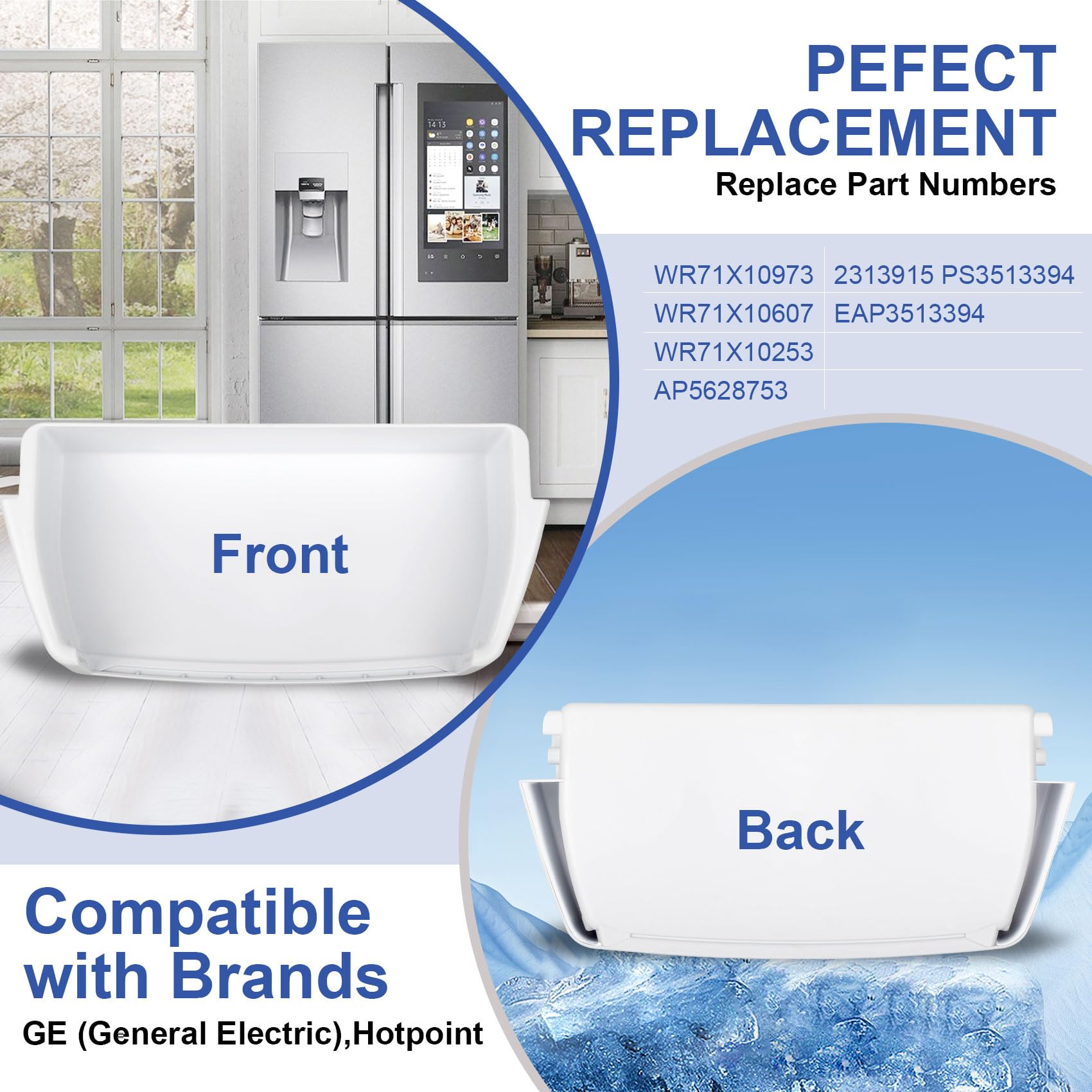 UPGRADED WR71X10973 Refrigerator Door Bin Shelf Replacement Compatible with General Electric (GE) HotPoint Fridge Middle Shelf Parts (NO FRONT)Replace WR71X10253,WR71X10607,2313915,AP5628753,PS3513394 - Image 7
