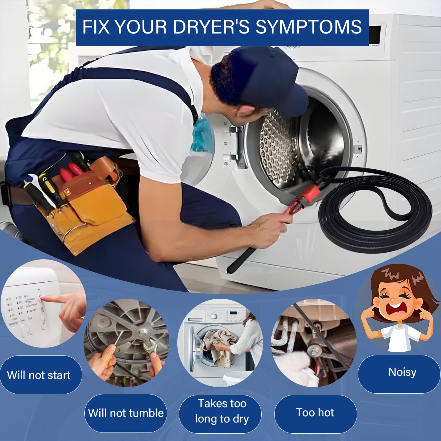 𝐔𝐩𝐠𝐫𝐚𝐝𝐞𝐝 Dryer Drum Drive Belt Premium Dryer Replacement Part Compatible with GE GTD42EASJ2WW GTD33GASK0WW GTD65EBSJ3WS DBXR463ED1WW GTDP180ED0WW GTD33EASK0WW 89.5 in - Image 5