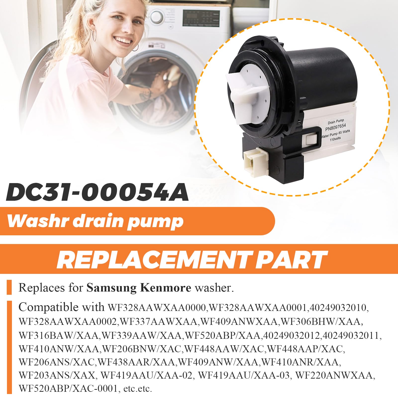【2026 UPGRADED】DC31-00054A Washer Drain Pump Water Motor Assembly (85 Watts 110 Volts) by Beaquicy - Replacement for Ken-more Sam-sung Washing machine - Replaces DC31-00016A AP4202690 62902090 - Image 4
