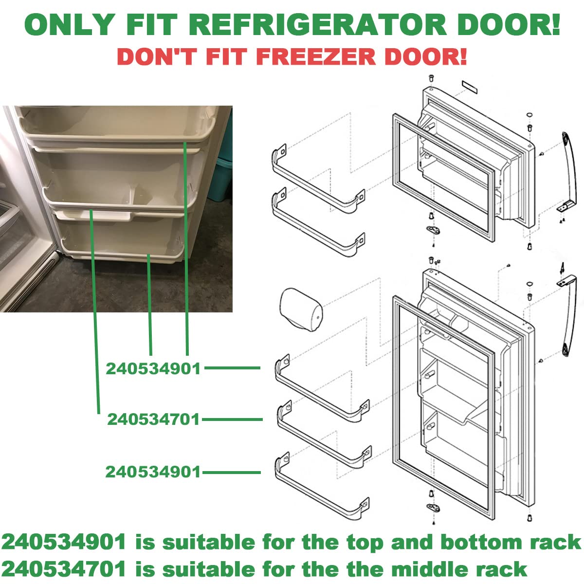 Upgraded 240534901 X2 & 240534701 X1 Refrigerator Door shelf retainer bar - Image 3
