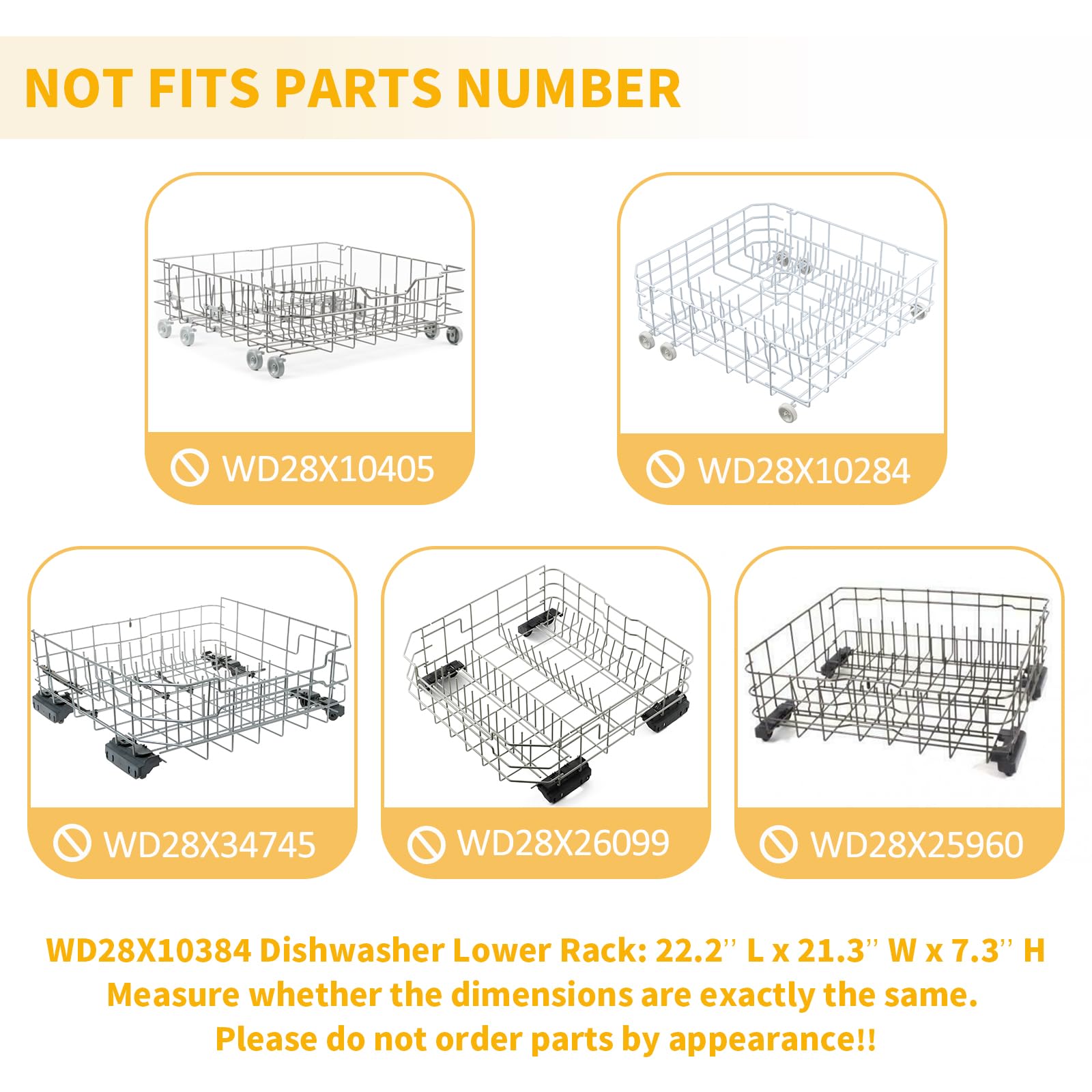 Allstare WD28X10384 Dishwasher Lower Rack Replacement Parts for GE Dishwasher Parts Lower Dishrack Assembly with Wheels GHDA485N10CS GLD4406R00BB GE Dishwasher Bottom Rack 22.2"D x 21.3"W x 7.3"H - Image 6