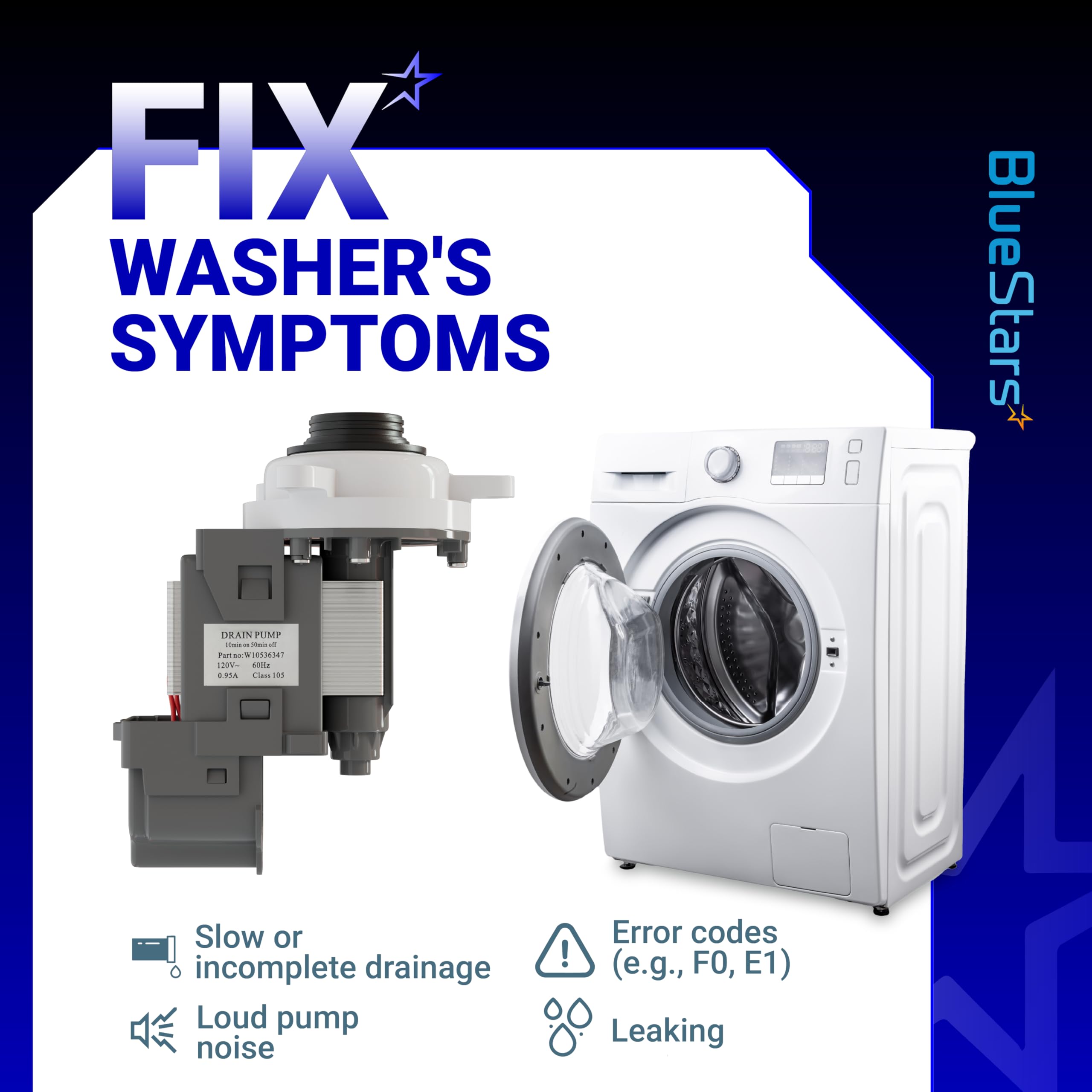 BlueStars W10276397 Washer Drain Pump for Whirlpool Kenmore Maytag Crosley - Image 8