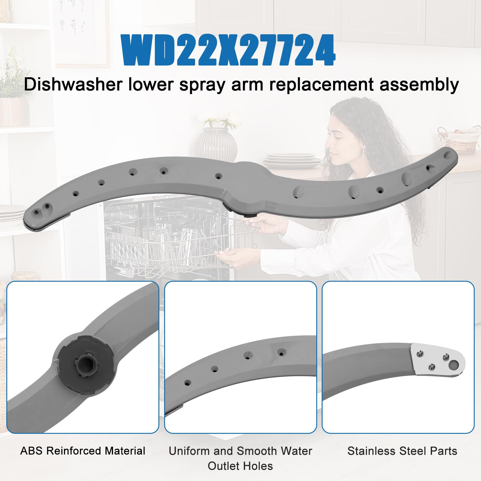 WD22X27724 WD22X33499 Dishwasher Lower Spray Arm Dishwasher Parts Dishwasher Spray Arm Compatible with GE Dishwasher Replaces AP7014276 WD22X26621 WD22X27724 WD22X10091 - Image 5
