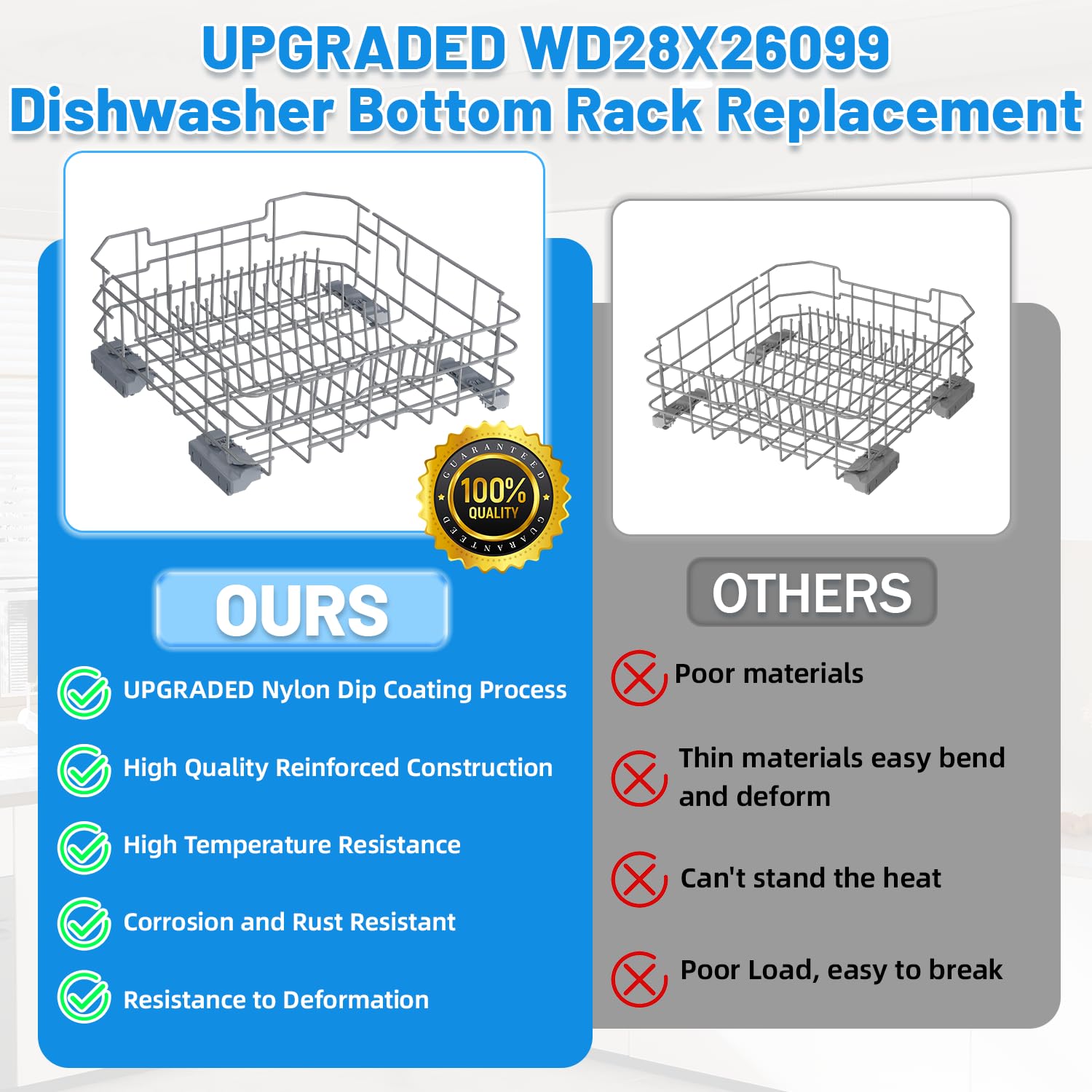 WD28X26099 Dishwasher Lower Rack Replacement for GE Dishwasher Bottom Rack WD28X26099 Bottom Dishrack for GE Dishwasher Parts Rack GDF510PSM0SS GDT535PSM0SS With Silverware Basket And Roller Kit - Image 6