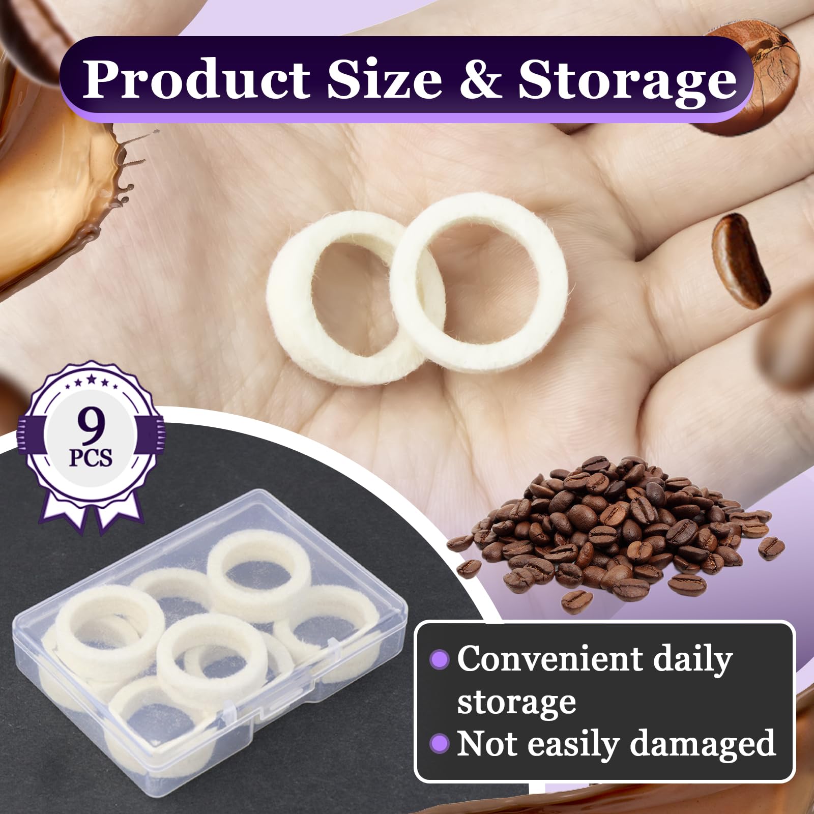 9 Pcs Felt Washer Replacement for Breville Espresso Machine Grinders,Burr Washer Part Compatible with BES870, BES878, BES880, BES980, BES990, BCG600, BCG820,Wool Ring Espresso Machines Accessories - Image 5