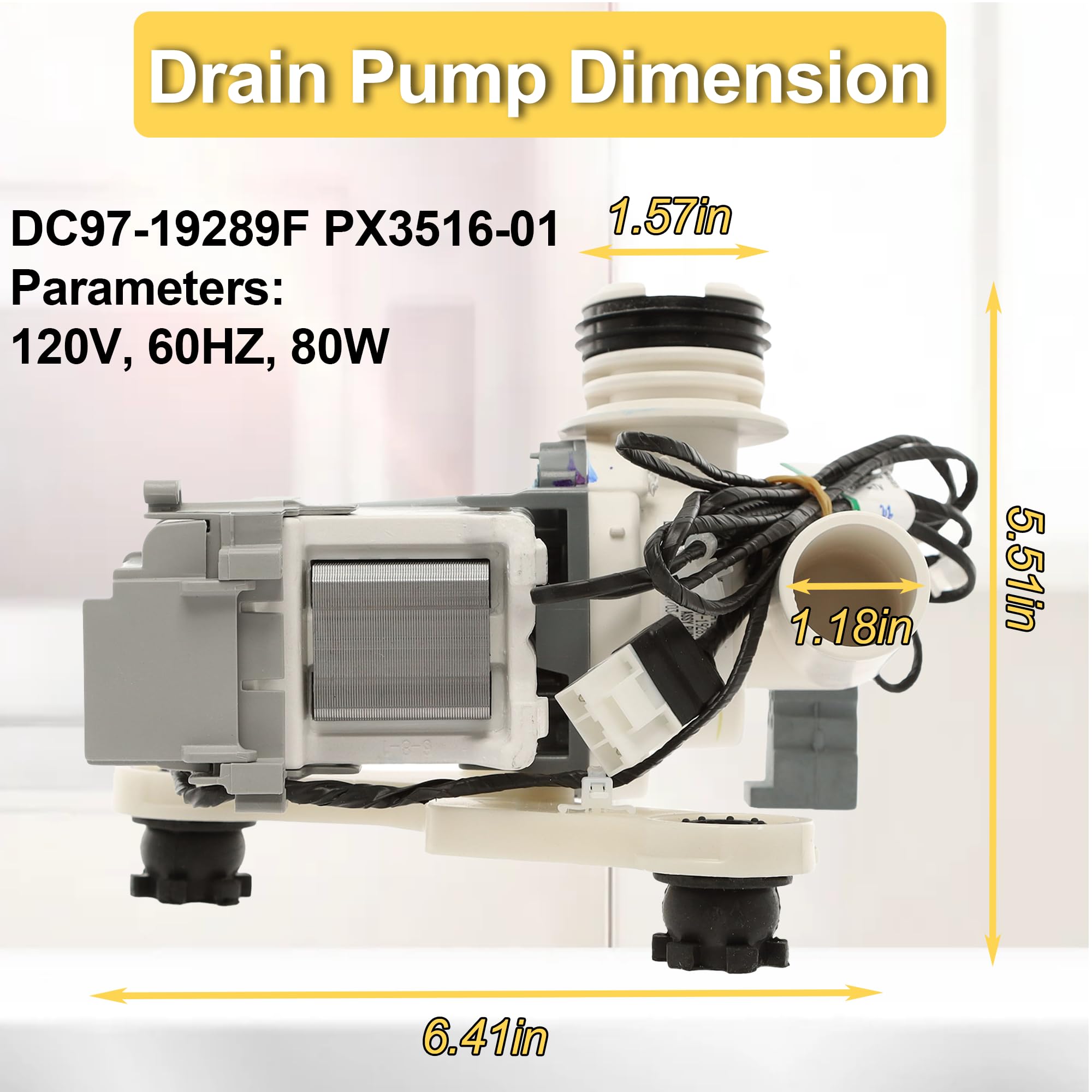 DC97-19289F Washer Drain Pump Compatible with Samsung WA45M7050AW/A4 WA45H7000AW/A2 WA45T3200AW/A4 WA48H7400AW/A2 WA44A3405AW/A4 WA456DRHDSU/AA WA50F9A8DSW/A2 WA50M7450AP/A4 WA45N3050AW/A4 etc. - Image 5