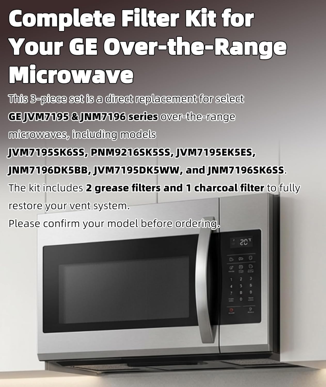 3-Pack Microwave Filter Set Fits for GE JVM7195SK6SS, PNM9216SK5SS, JVM7195EK5ES JNM7196DK5BB, JVM7195DK5WW, JNM7196SK6SS – Microwave Oven Grease & Charcoal Filter Replacement Part, Aluminum Mesh - Image 6