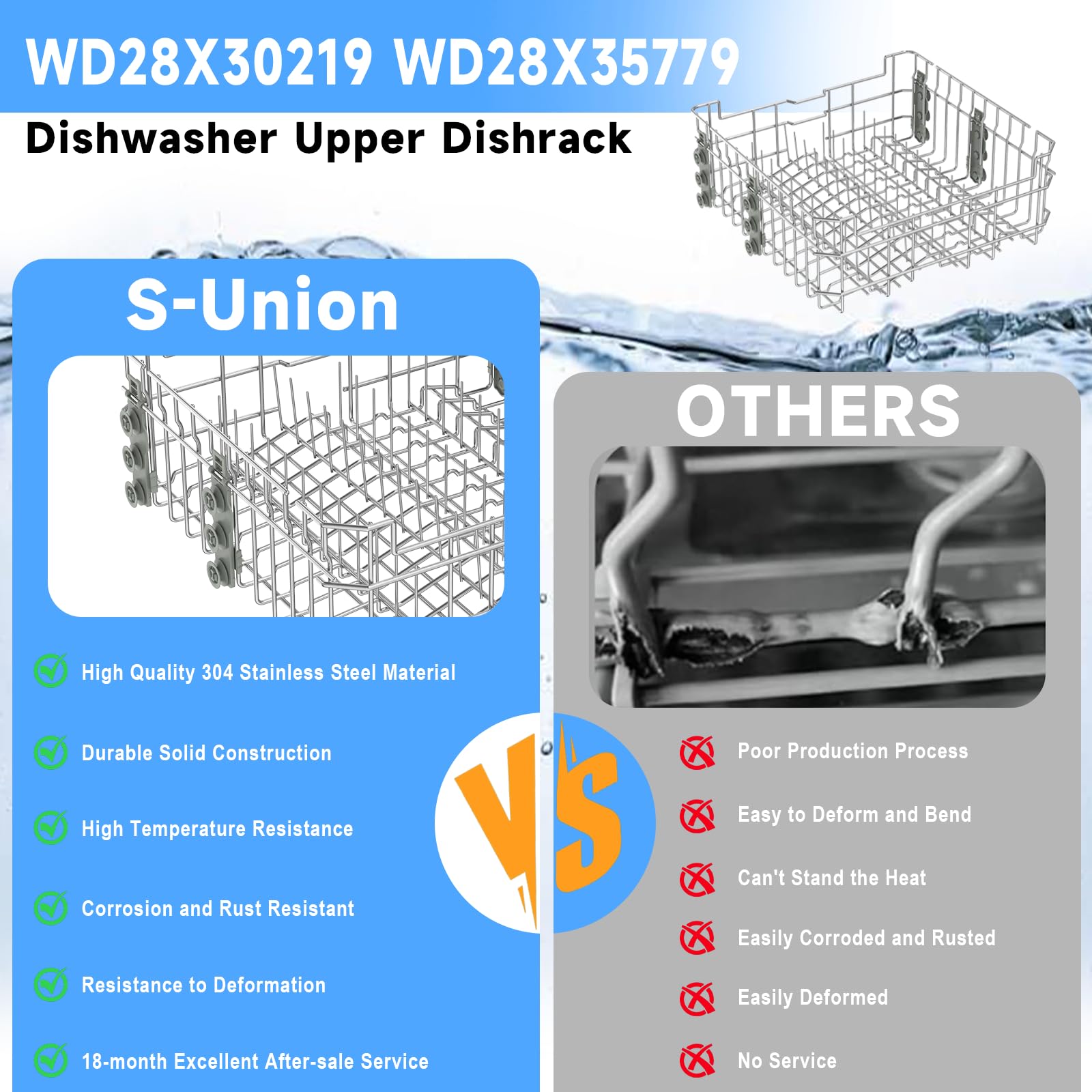 UPGRADED WD28X35779 WD28X30219 Dishwasher Upper Rack Compatible with GE Dishwasher Rack Replacement Parts with Wheel,304 Stainless Steel WD28X30219 WD28X25018 WD28X26104 GE Dishwasher Upper Rack Part - Image 8
