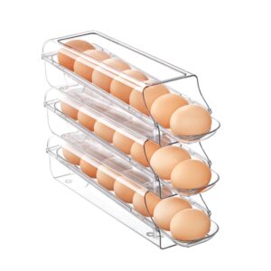 Vtopmart 3 Pack Auto Rolling Egg Holder for Fridge, egg container for refrigerator