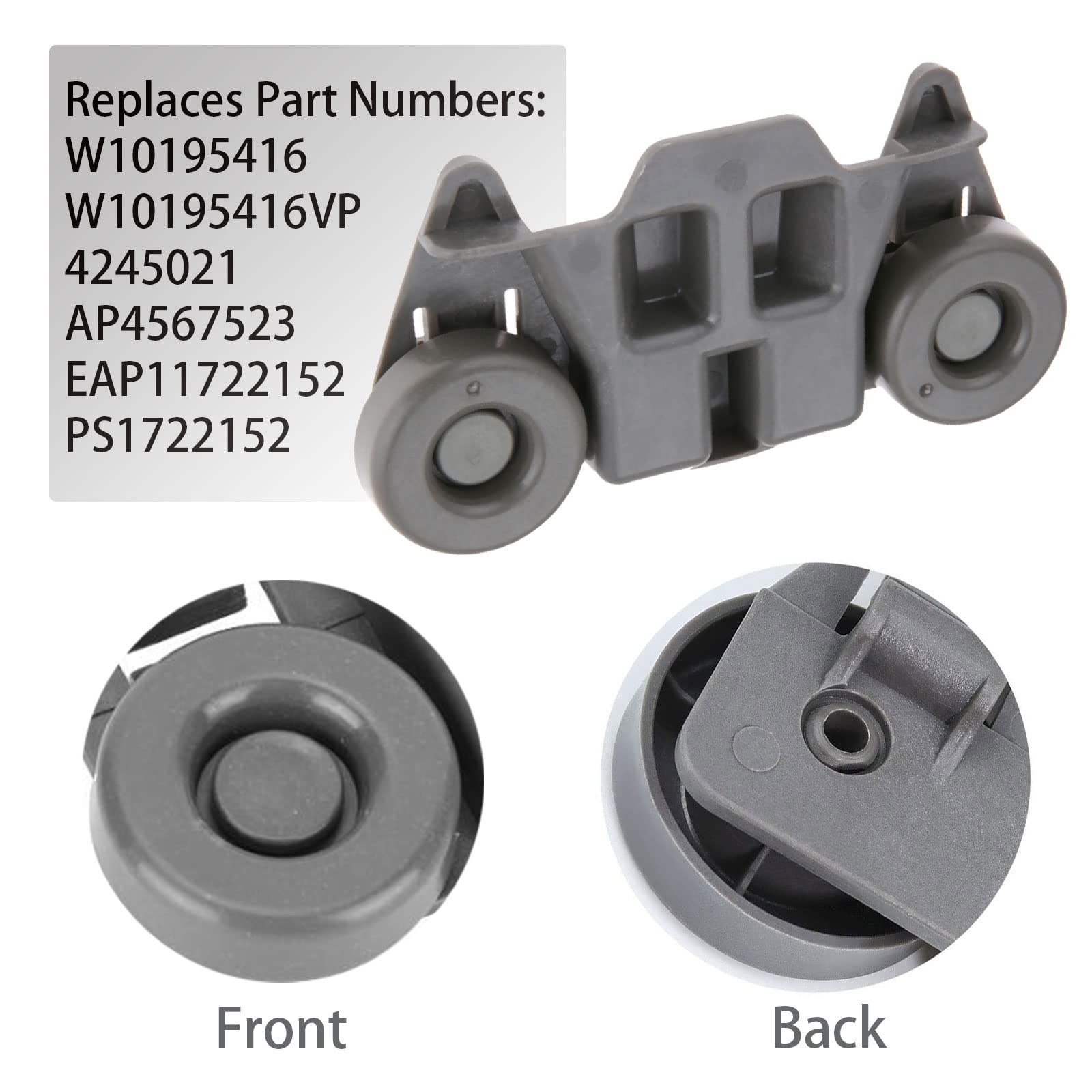 W10195416 Dishwasher Wheels Lower Dish Rack Wheel Part Assembly,Replacement for Maytag/Kitchen Aid/kitchenaid/Whirlpool/Kenmore Dish Rack Replaces AP5983730 W10195416V,AP5983730,PS11722152,Pack of 4