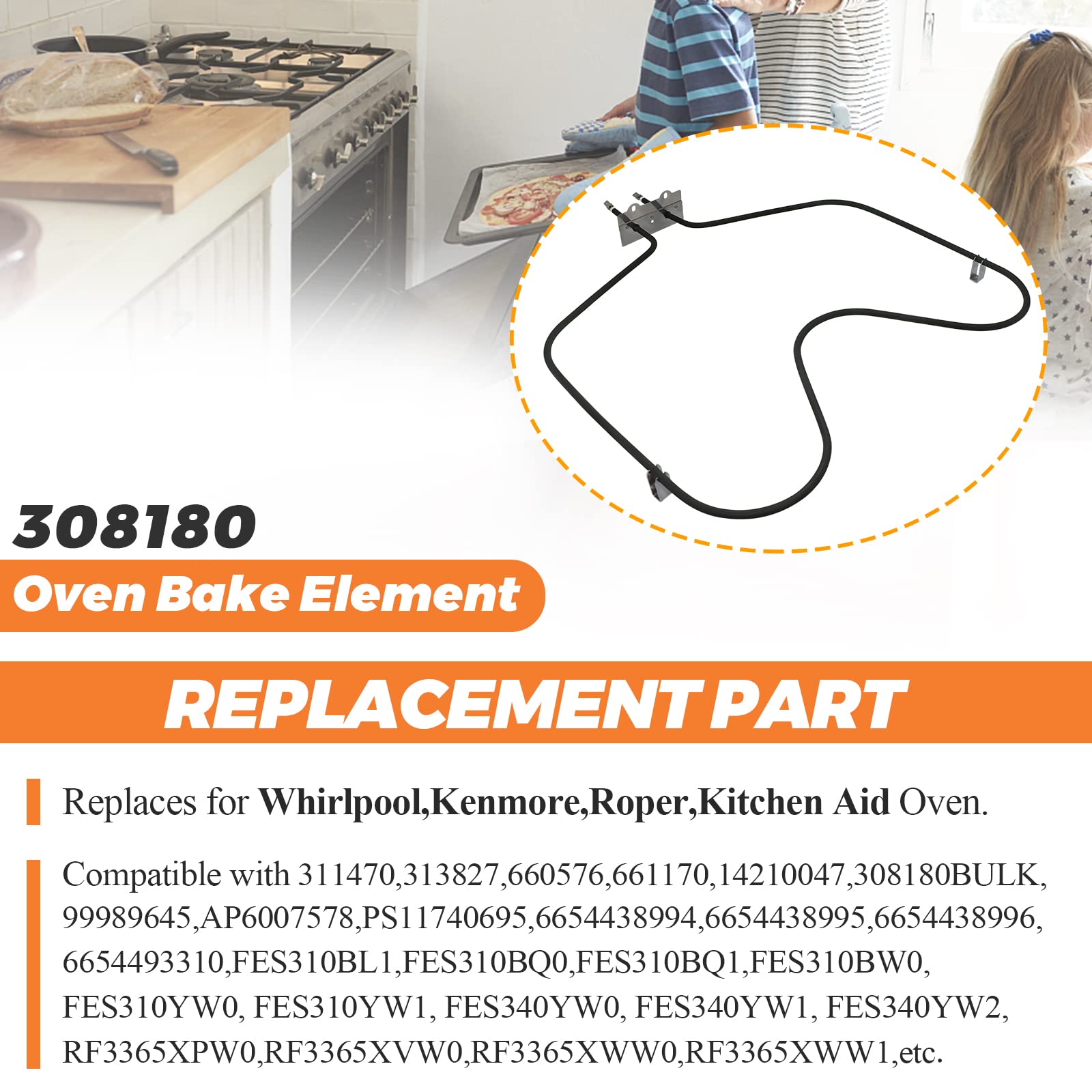 【UPGRADED】WP308180 W10308477 Oven Bake Element Replacement for Whirlpool Oven Heating Element WP308180 by Beaquicy - Suitable for Kenmore,Whirlpool ovens RF366PXXN2,FEP310EN0,RF365PXYN0,RF327PXVW,etc.