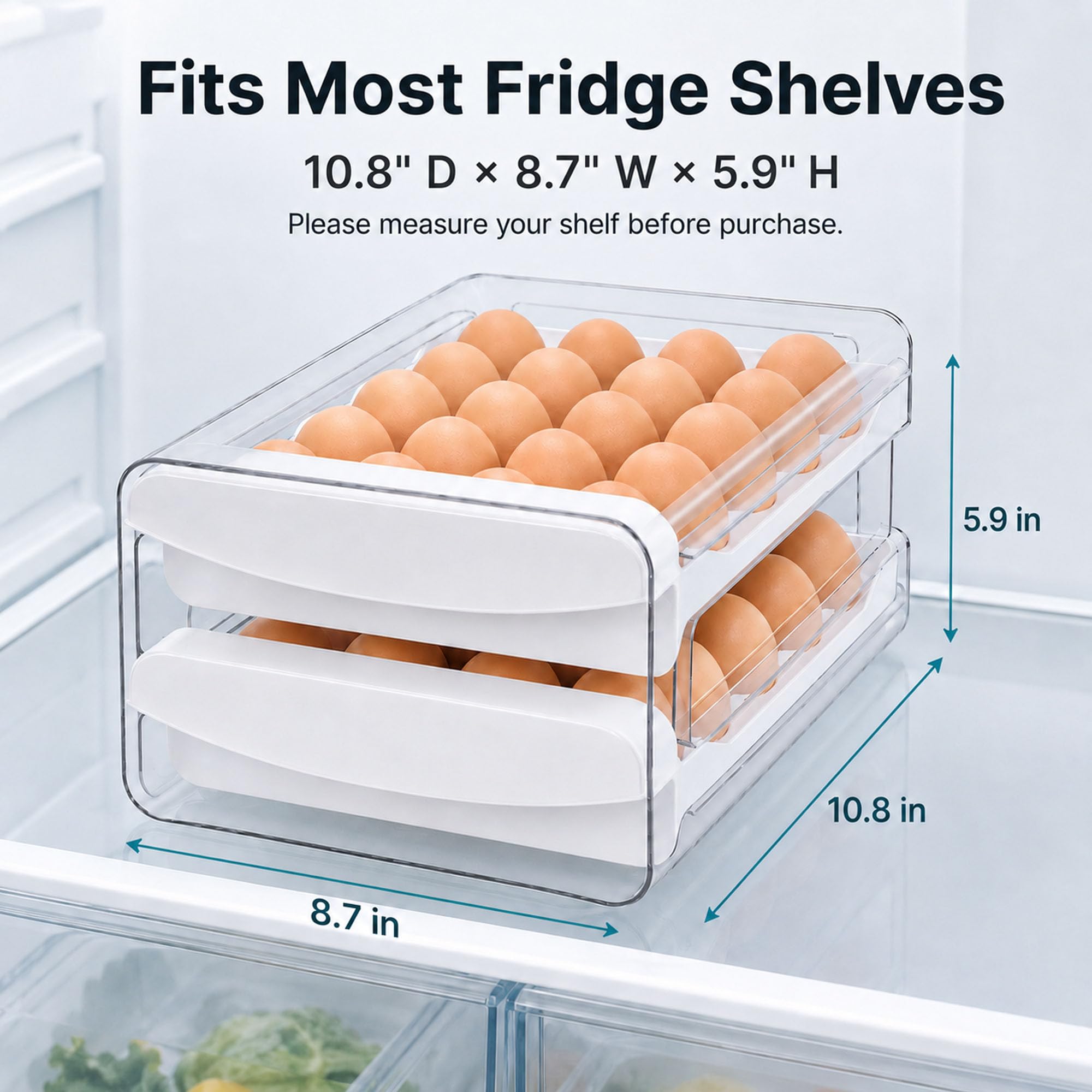 Zagtag Egg Holder for Fridge, 40-Egg Refrigerator Organizer with Drawers - Image 3