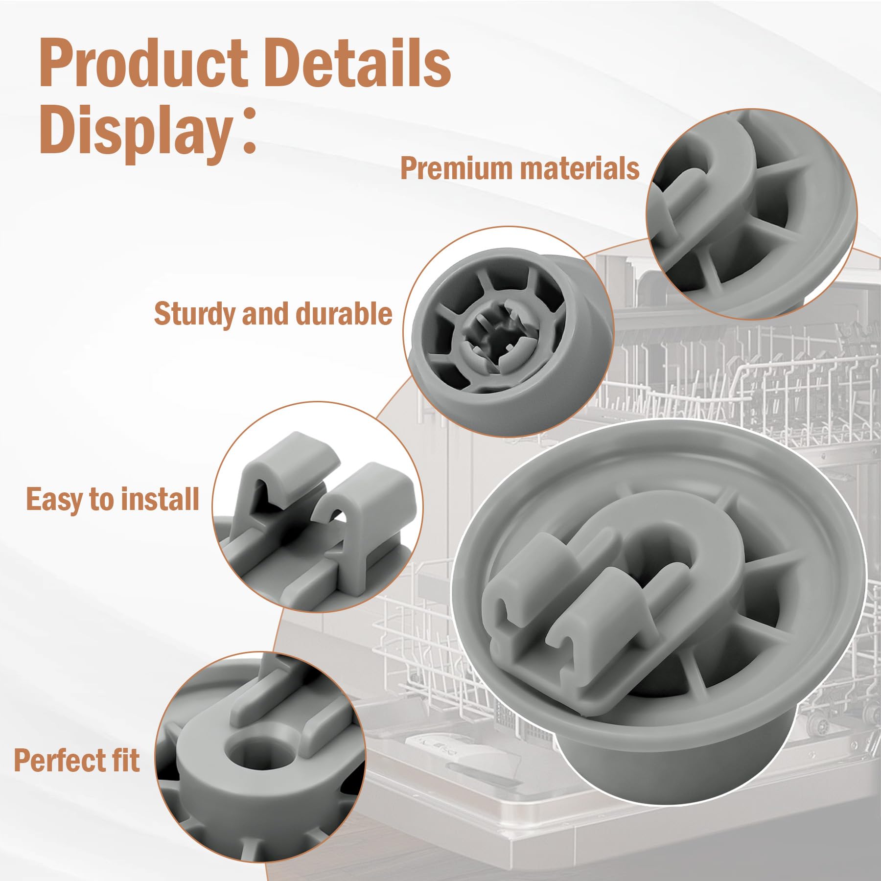 10016657 Fits for Bosch Dishwasher Extended Lower Rack Wheel Kit Replacement for Bosch Dishwasher Rack Wheels (4pack) - Image 4
