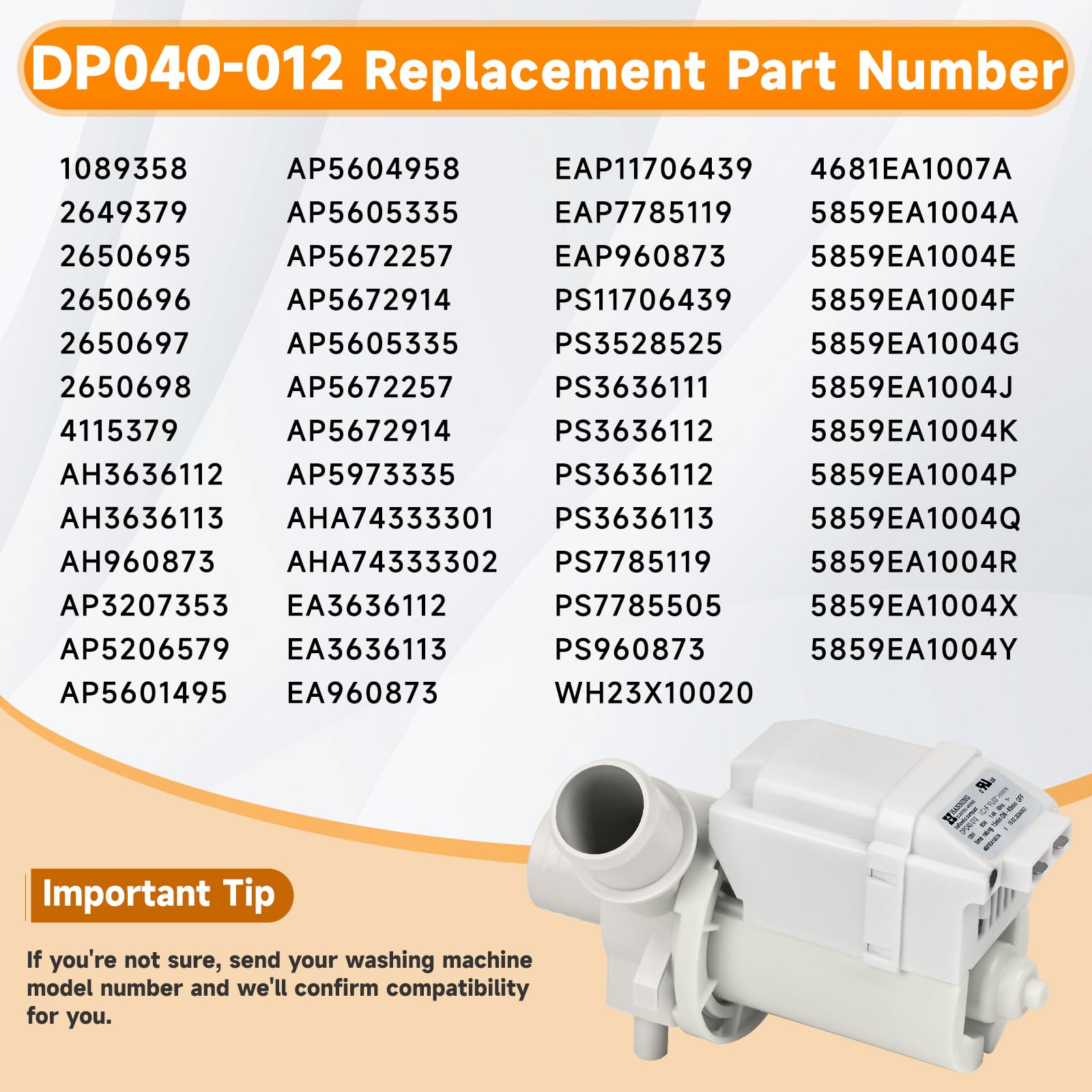 DP040-012 Drain Pump 4681EA1007A 5859EA1004F 5859EA1004P 5859EA1004G WH23X10020 Replacement for Washer Drain Pump, Fits for WT1101CW WT5001CW WT7200CW WT5270CW WT1201CV WT4970CW WT4870CW - Image 5
