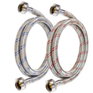 Premium 4 Ft Stainless Steel Washing Machine Hoses - 2-Pack Burst-Proof Washer Supply Lines for Hot and Cold Water - 3/4” FHT Standard Connection