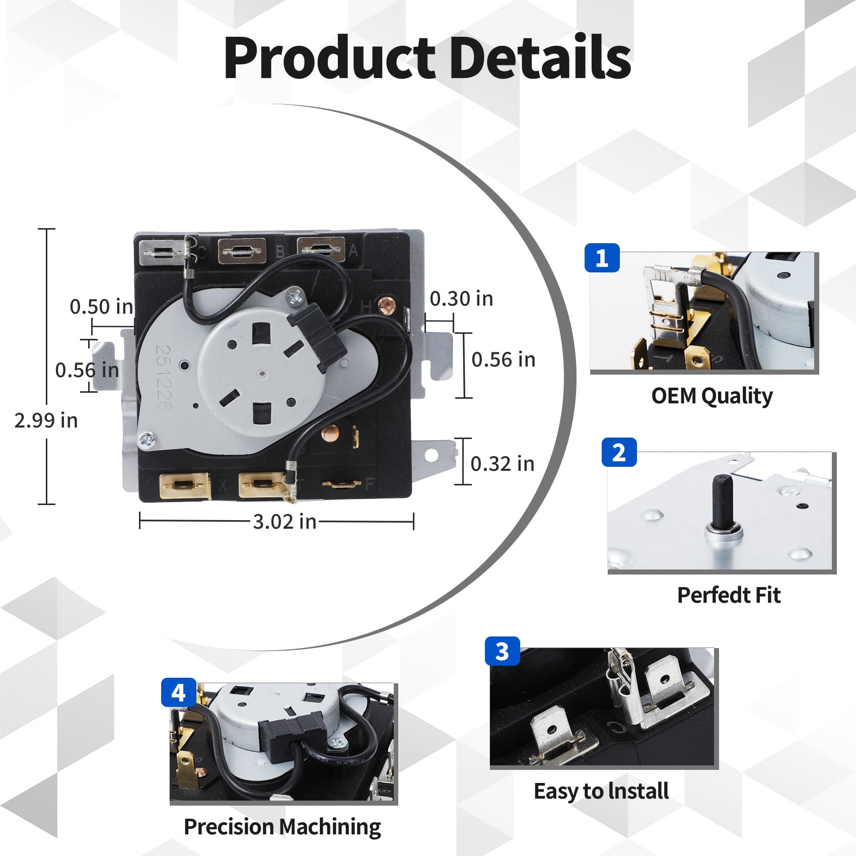 WE04X24550 TMD14M30 234D2377P004 Dryer Timer Compatible with GE/Hotpoint GTD42GASJ2WW GTD42EASJ2WW GTD42GASJ3WW GTD42EASJ0WW GTD42EASJ1WW GTD48EASW0WB Dryer etc.Replacement TMD16M12 234D2377P003 etc. - Image 4