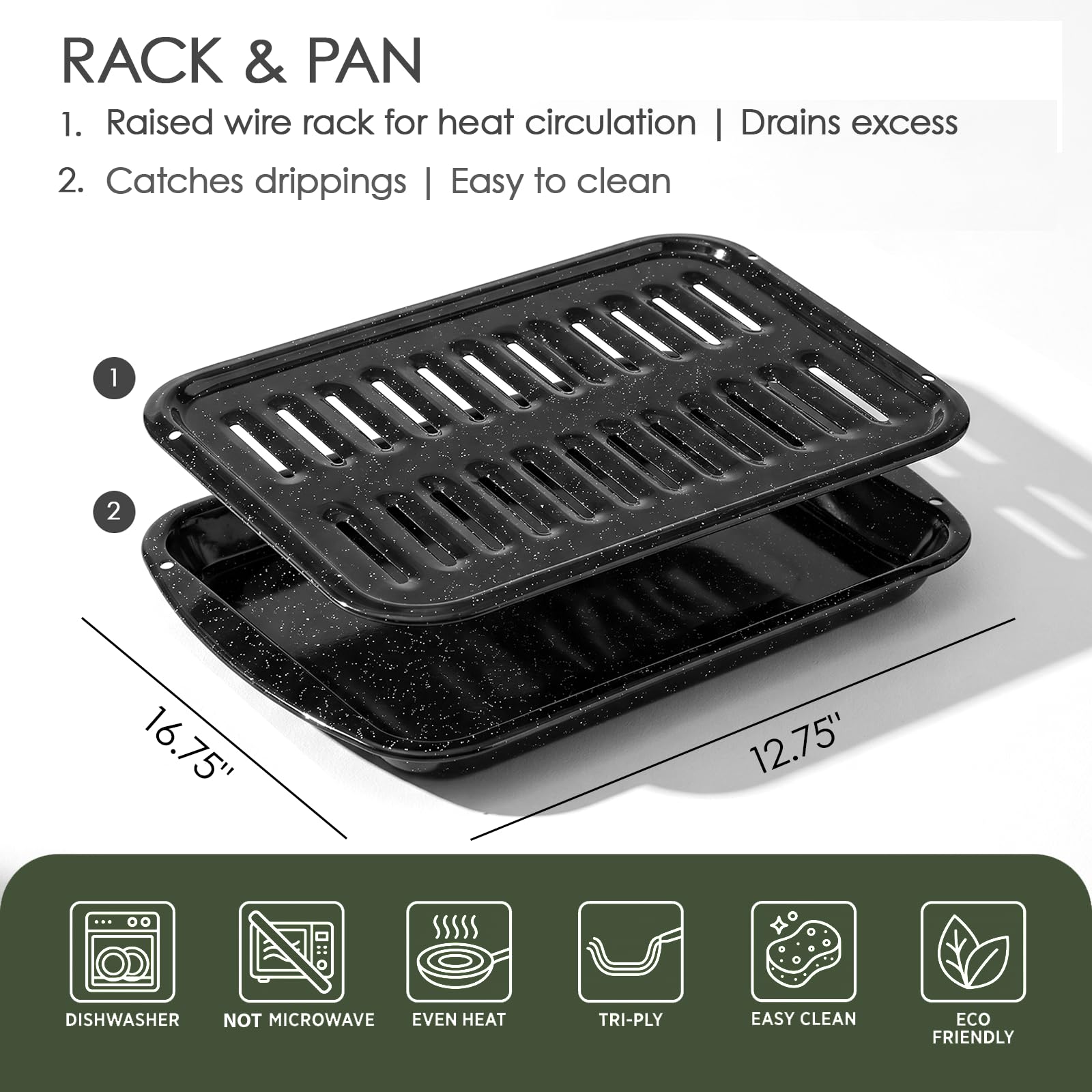 Broiler Pan & Roasting Rack Set Griddle Pan,Oven Safe Tray with Slotted Rack Grill Pan for Healthy Oven Meals Heat Resistant PFOA & PTFE Free Dishwasher Safe - Image 7