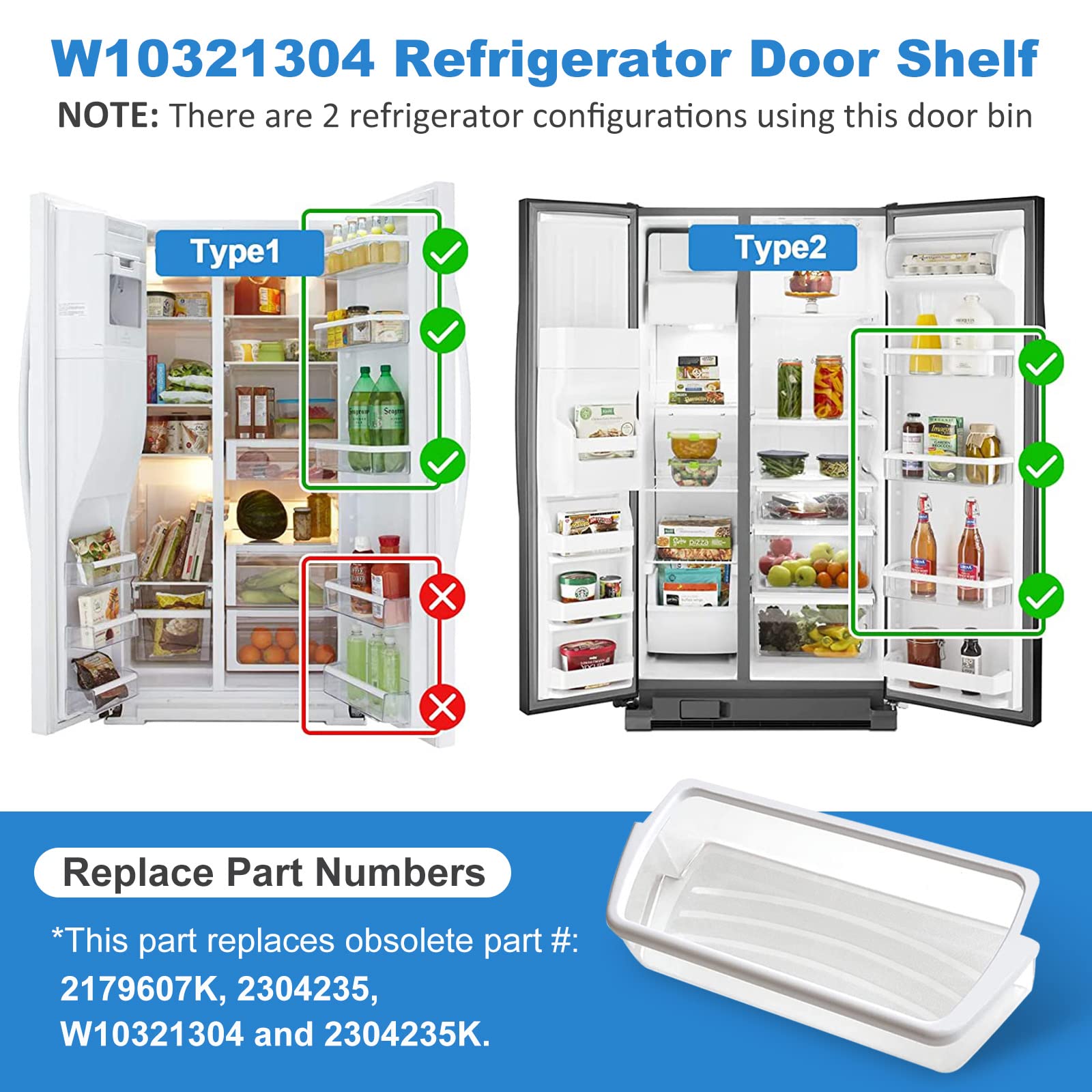 2 PACK Upgraded W10321304 Refrigerator Door Shelf Replacement Compatible with Whirlpool Fridge Door Bin WRS325FDAM01 WRS325FDAM02 WRS325FDAM04 ED5FVGXWS07 - Replace WPW10321304 AP6019471 2179574 - Image 3