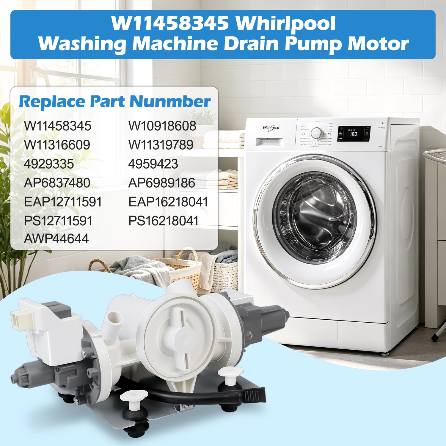 Upgraded W11458345 Washer Drain Pump W10918608 W11316609 W11319789 - Image 6