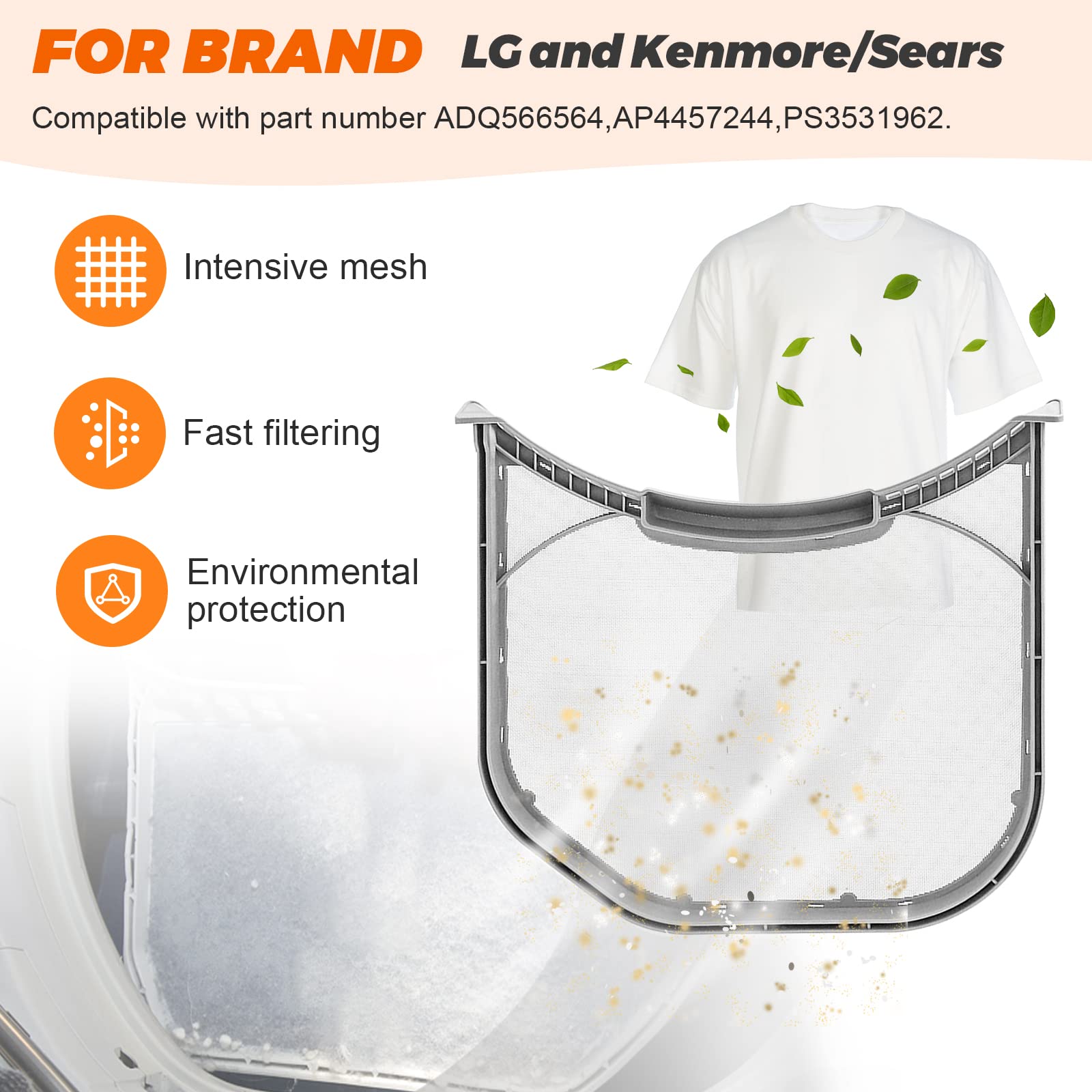 【𝟮𝟬𝟮𝟲 𝘂𝗽𝗴𝗿𝗮𝗱𝗲】ADQ56656401 DLEX3700W DLE3400W DLE3500W Dryer Lint Filters replacement for LG kenmore by Beaquicy-Positively reviewed for sturdiness with UPGRADED STAINLESS STEEL METAL SCREEN - Image 5