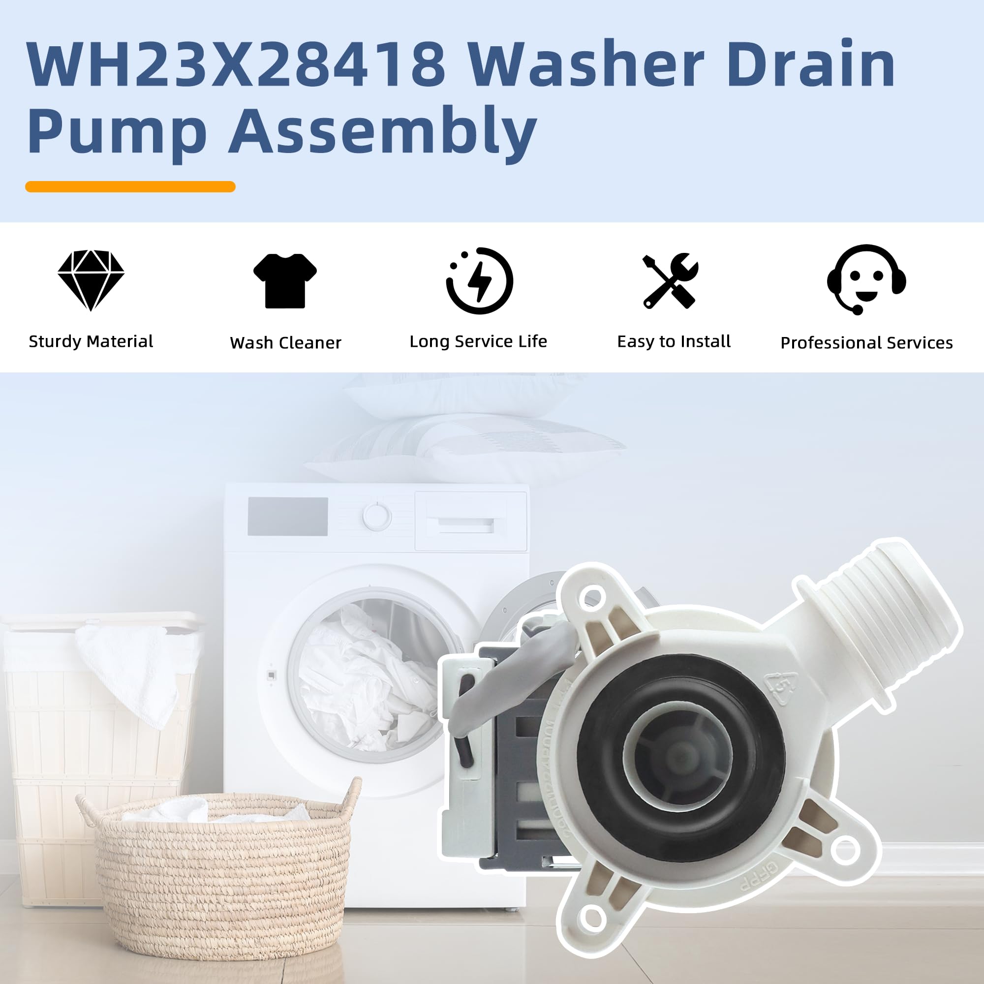 WH23X28418 290d1201g003 290d1201g001 Washer Drain Pump & Motor Assembly Replacement Compatible with G-E Hot-point Washers, Replace WH23X24178 WH23X27574 B40-3A01 B30-3A02 By Fetechmate - Image 6