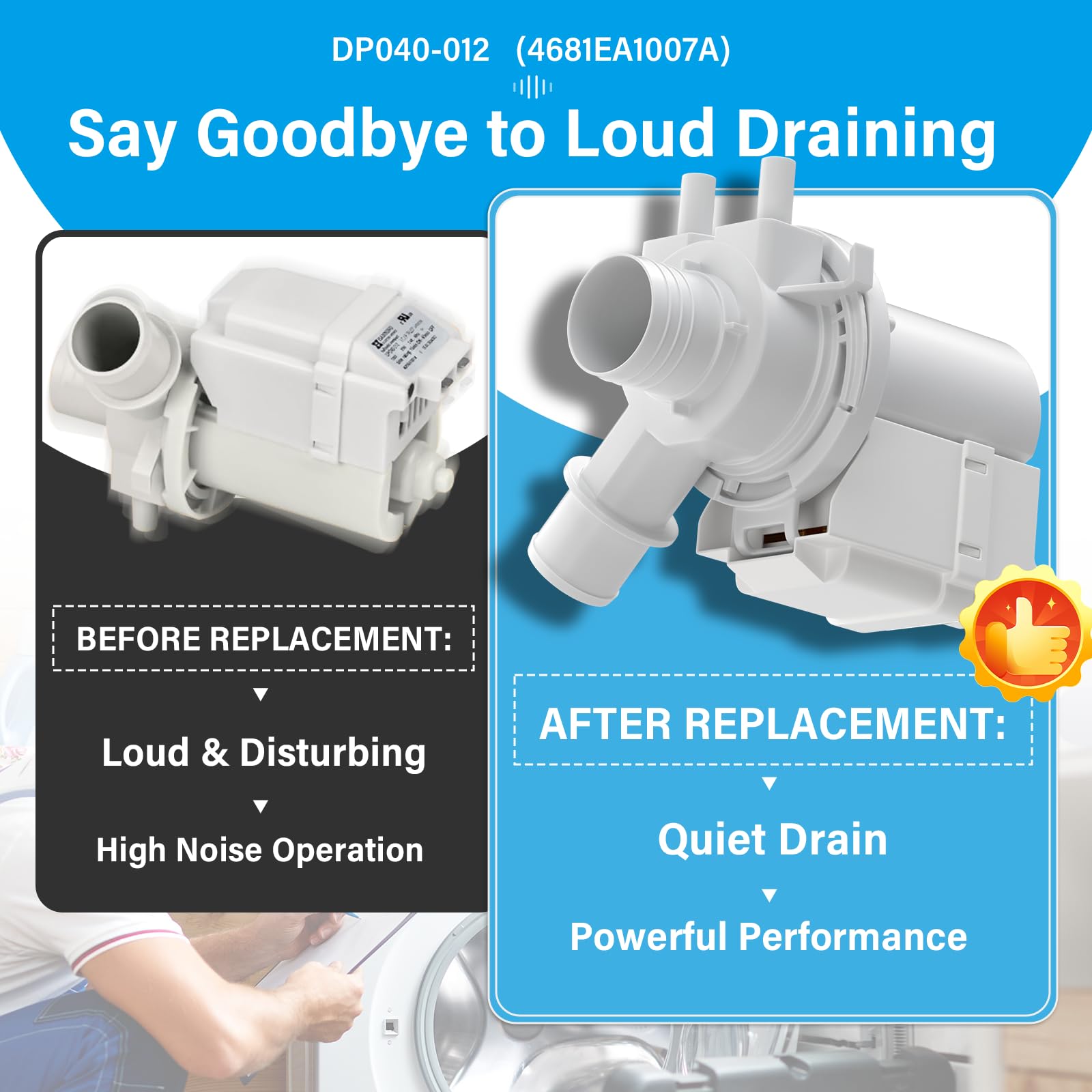 DP040-012 Drain Pump Replacement for LG & Kenmore Washer 4681EA1007A 5859EA1004P 5859EA1004F WT5070CW WT5270CW WT4870CW WT4970CW - Image 7