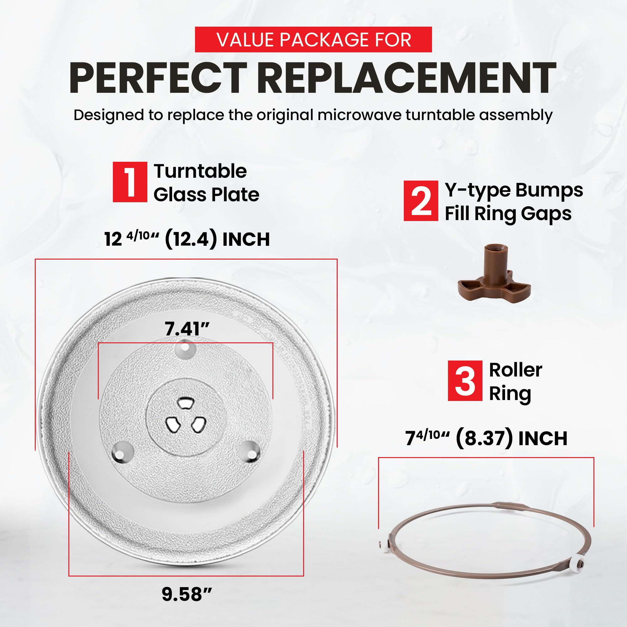 12.4" Toshiba Microwave Turntable Glass Plate + Roller Ring + Coupler Feet Kit – Replacement for EM131A5C-BS / EM131A5C-SS / ML2-EC10SA(BS) / ML-EM45PIT(BS), Panasonic, Emerson & Frigidaire Microwaves - Image 8