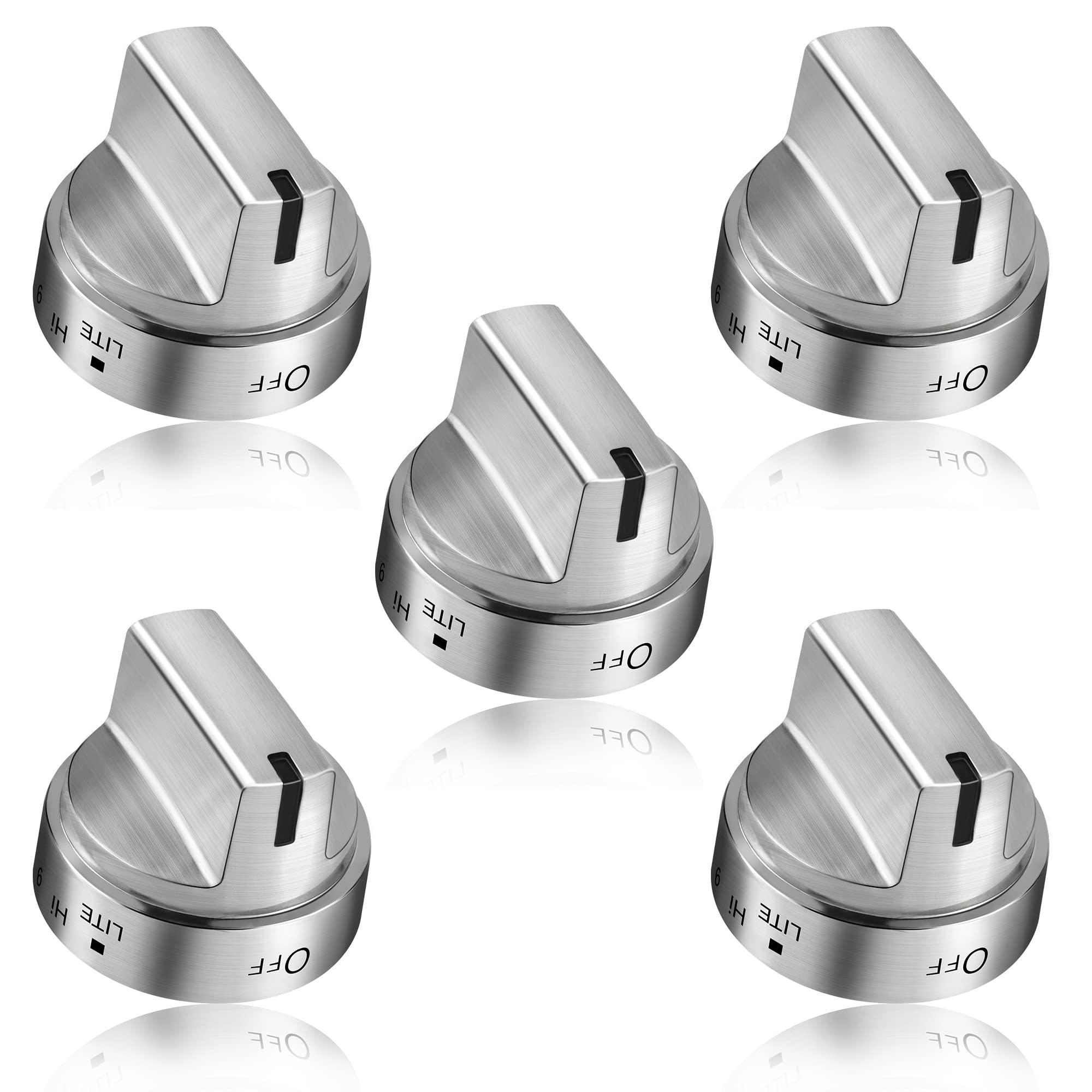 5 Pack Stainless Steel WB03x24818 Gas Stove Knob Replacement for ge,PS11729081 AP5989029 Stainless Steel Stove Replacement Knobs,Compatible with ge Stove Knob（Not Universal）