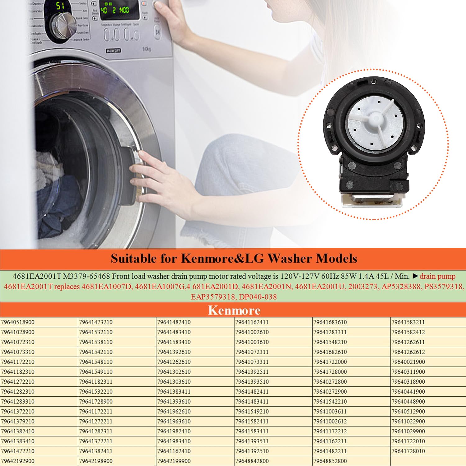 【𝟮𝟬𝟮𝟲 𝗨𝗽𝗴𝗿𝗮𝗱𝗲𝗱】4681EA2001T Washer Drain Pump Motor Replace for Kenmore&LG Washer Replacement AP5328388 4681EA1007G for Drain Pump Washing Machine WM2101HW WM3270CW WM3431HS - Image 6