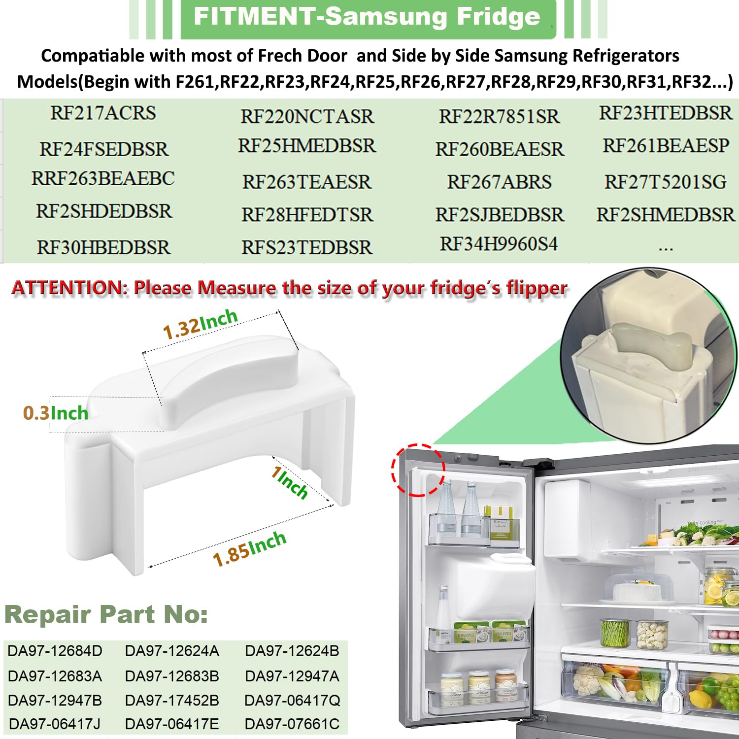 Refrigerator Door Flipper (Mullion) Repair Topper fit for Samsung Refrigerator RF28HDEDBSR, RF28HDWDBSR, RF31FMESBSR/AA, Fridge Replacement Parts Door Flipper DA97-12684D, DA97-12624B,DA97-12624A - Image 5