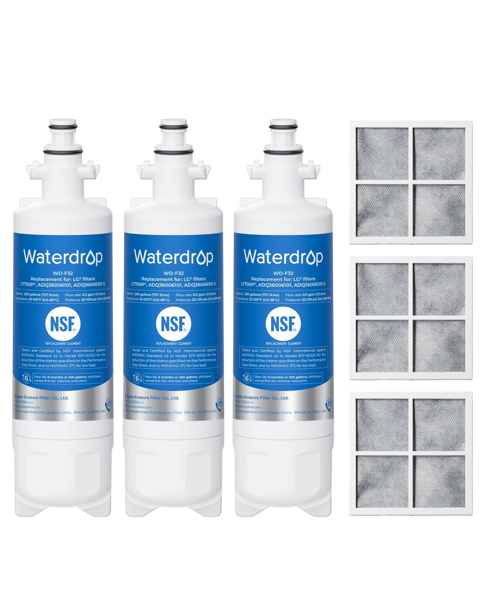 Waterdrop ADQ36006101 Water Filter, Replacement for LG® LT700P®, 3 Combo