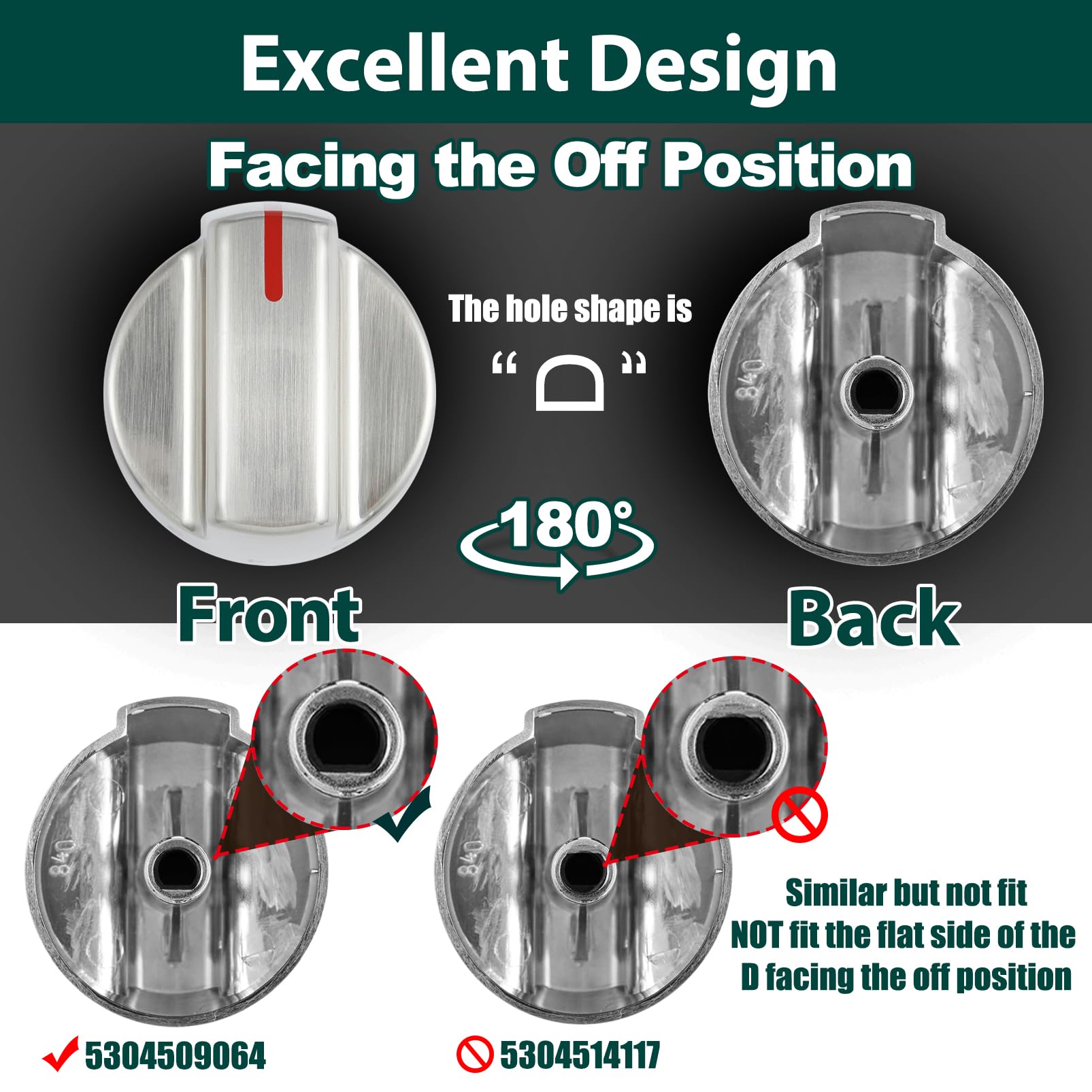 Stainless Steel 5304509064 Stove Knobs Replacement Parts for Frigidaire Gallery Oven Gas Stove Range 5304509929 Stove Top GCRG3060AFC Metal Silver Surface Burner Control Knobs 5 Pcs - Image 3