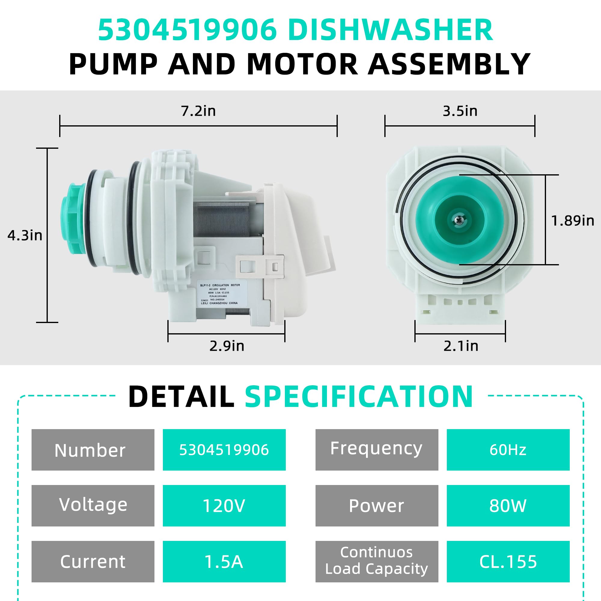 UPGRADE 5304519906 blp11-2 Dishwasher Pump and Motor Assembly Replacement fit for Fri-gidaire Ik-ea White-Westinghouse Water Drain Circulation Pump Replaces A11951402, AP6840161 By Fetechmate - Image 3
