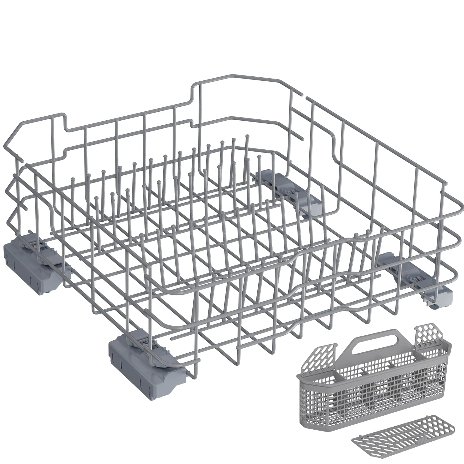 WD28X26099 Dishwasher Lower Rack Replacement for GE Dishwasher Bottom Rack WD28X26099 Bottom Dishrack for GE Dishwasher Parts Rack GDF510PSM0SS GDT535PSM0SS With Silverware Basket And Roller Kit - Image 5