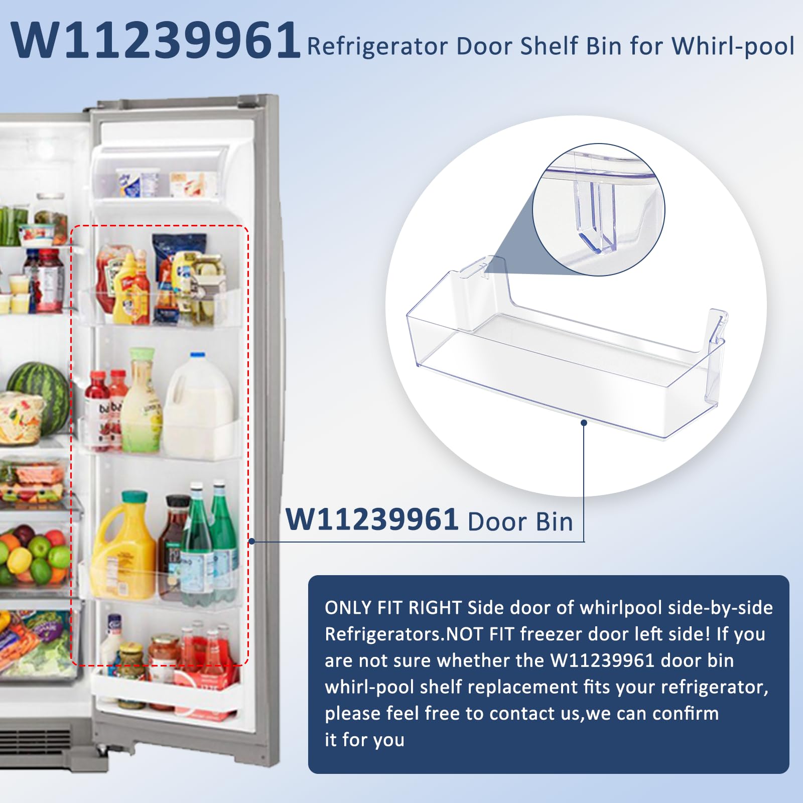 W11239961 W10900538 Door Shelf Bin Replacement Compatible for Whir.lpool