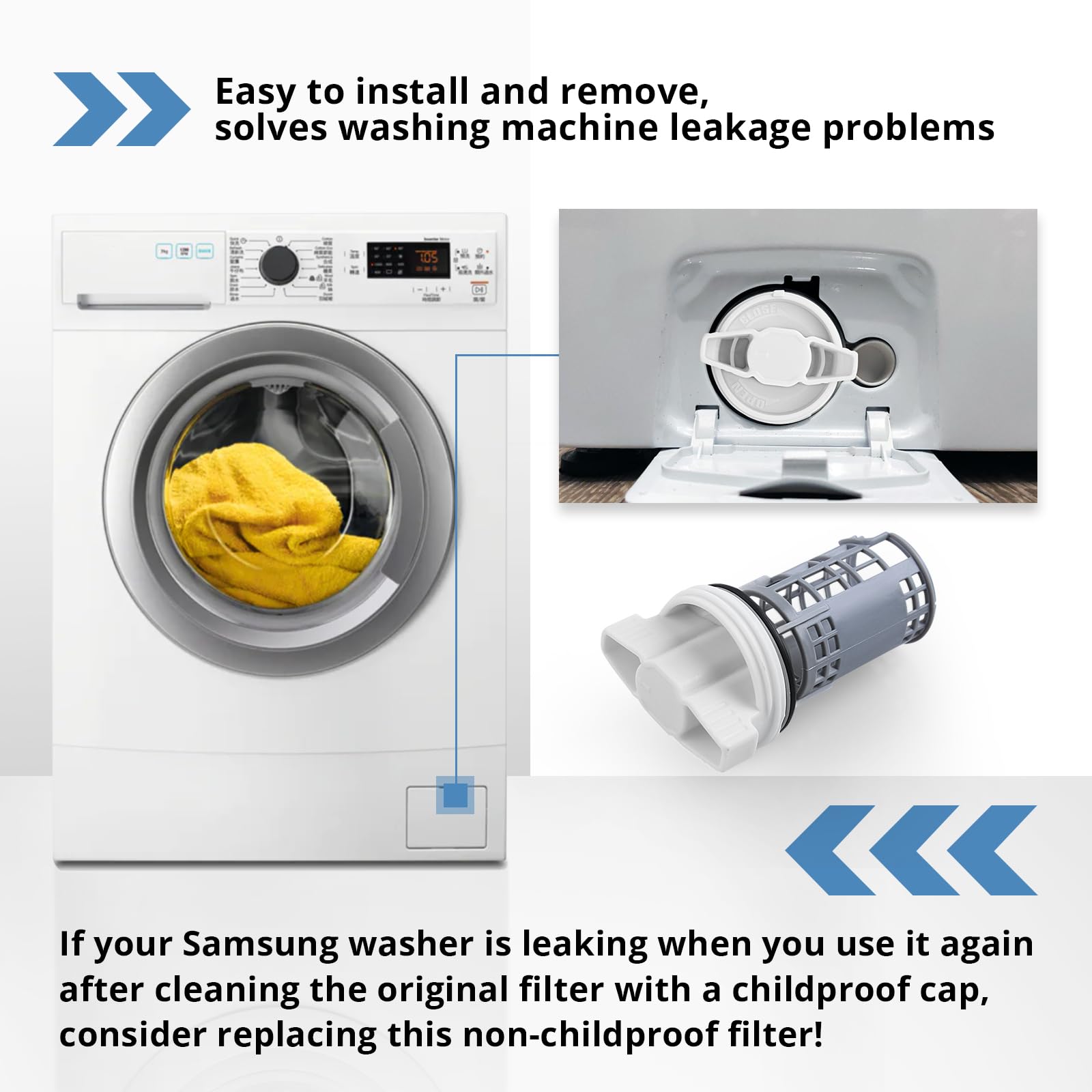 DC97-16991A Washer Drain Pump Filter Replacement for Samsung Washer Coin Trap Leak Proof WF42H5000AW WF42H5000AW/A2 WF42H5200AW/A2 WF45K6500AW/A2 WF45M5500A/WF45M5100A W45R6100A WF50K7500A - Image 4