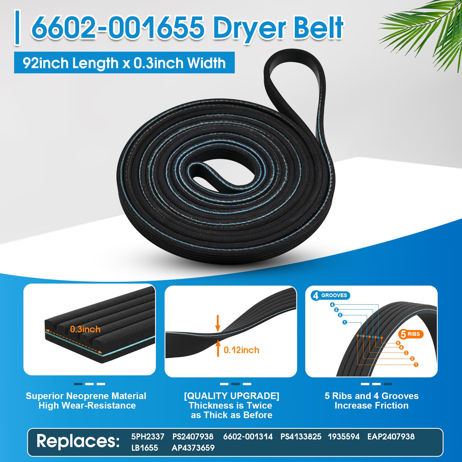 Dryer Repair Kit Replacement for Samsung Drum Roller DC97-16782A, Dryer Belt 6602-001655, Idler Pulley DC93-00634A, fits DV48H7400EW/A2 DV40J3000EW/A2 DV45H7000EW/A2 DV52J8700EP/A2 DV448AEP DV419AEW - Image 5