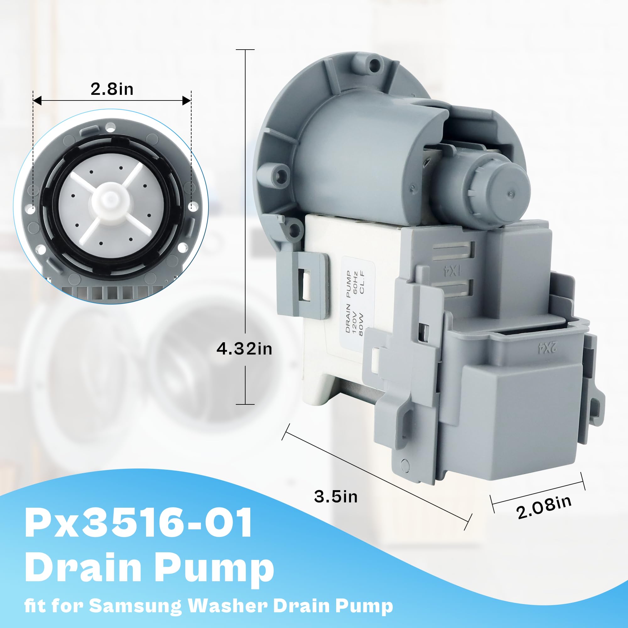 DC97-20621A Washer Drain Pump Motor fit for Samsung OEM Vrt Washer Drain Pump DC31-00178A PX3516-01 DC3100187A DC97-19289F DC97-19280F DC31-00178D B35-3A B40-3 WF42H5000AW by prime&swift - Image 4
