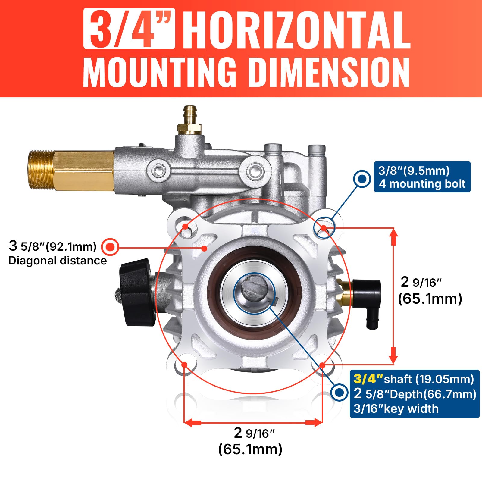 YAMATIC Horizontal 3/4" Shaft Pressure Washer Pump 3400 PSI 2.5 GPM - Image 8